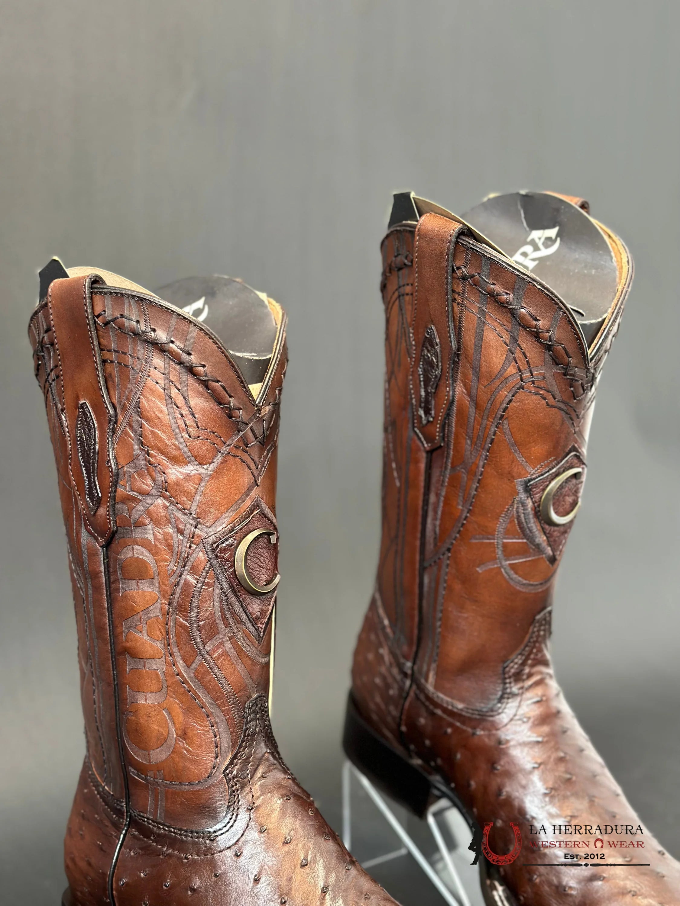 Cuadra Boots Ostrich Flame Cafe Laser Embroidery Square Toe
