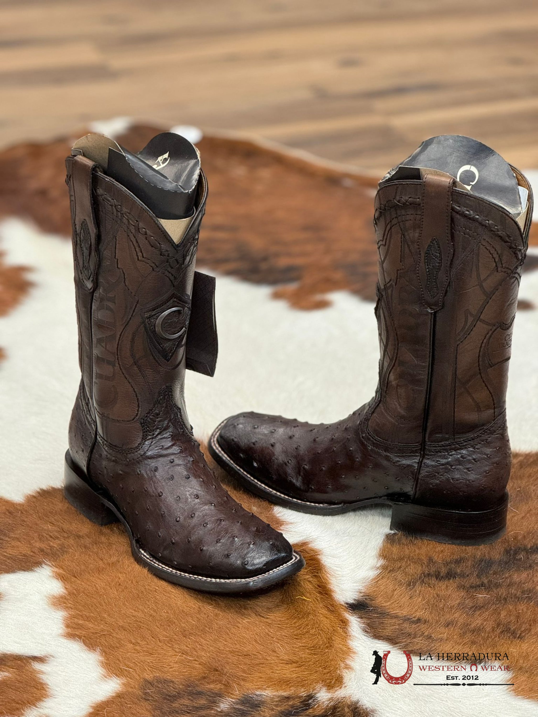 Cuadra Boots Ostrich Flame Cafe Laser Embroidery Square Toe