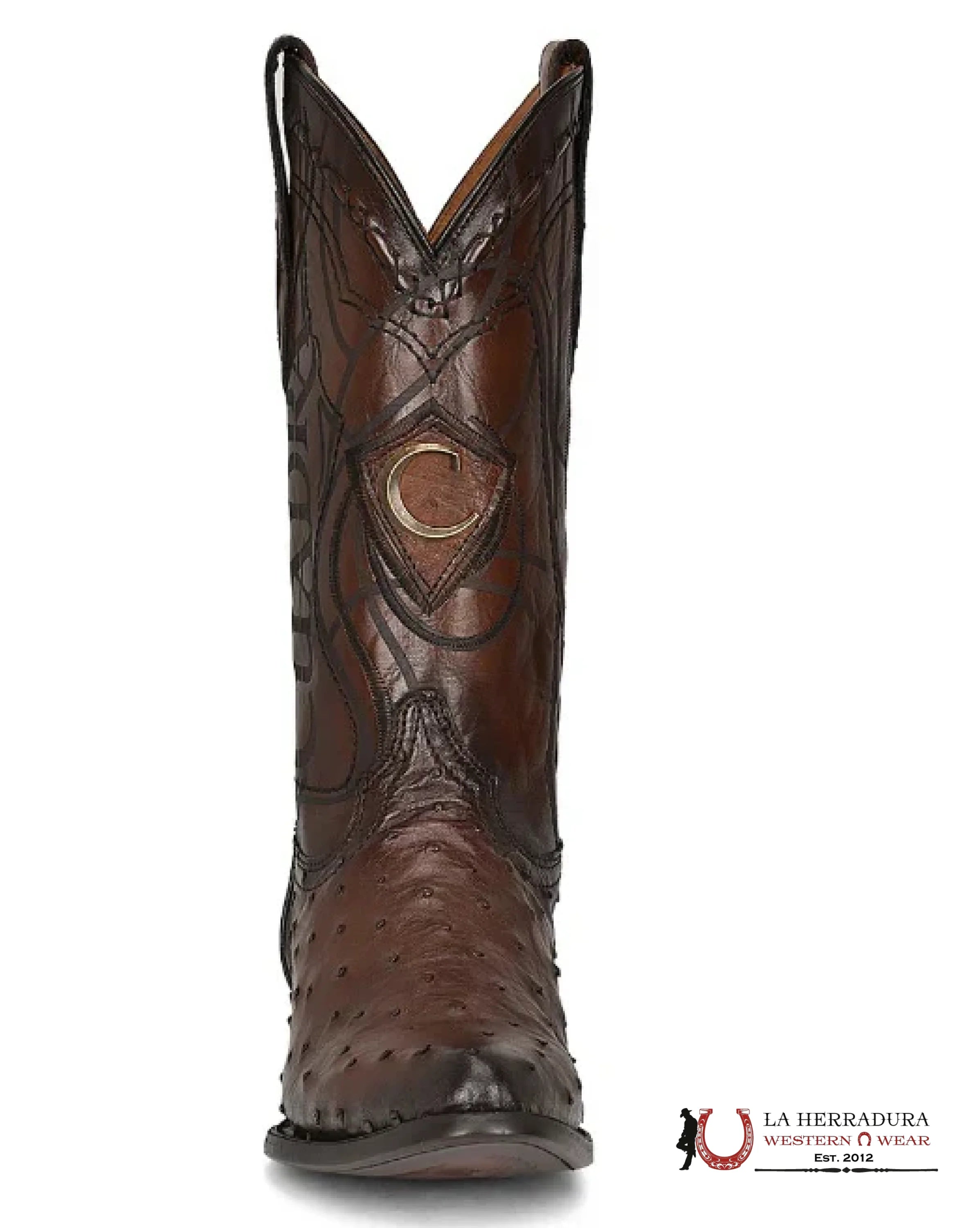 CUADRA BOOTS OSTRICH FLAME CAFE LASER & WOVEN ROUND TOE CU681 BOTAS HOMBRES