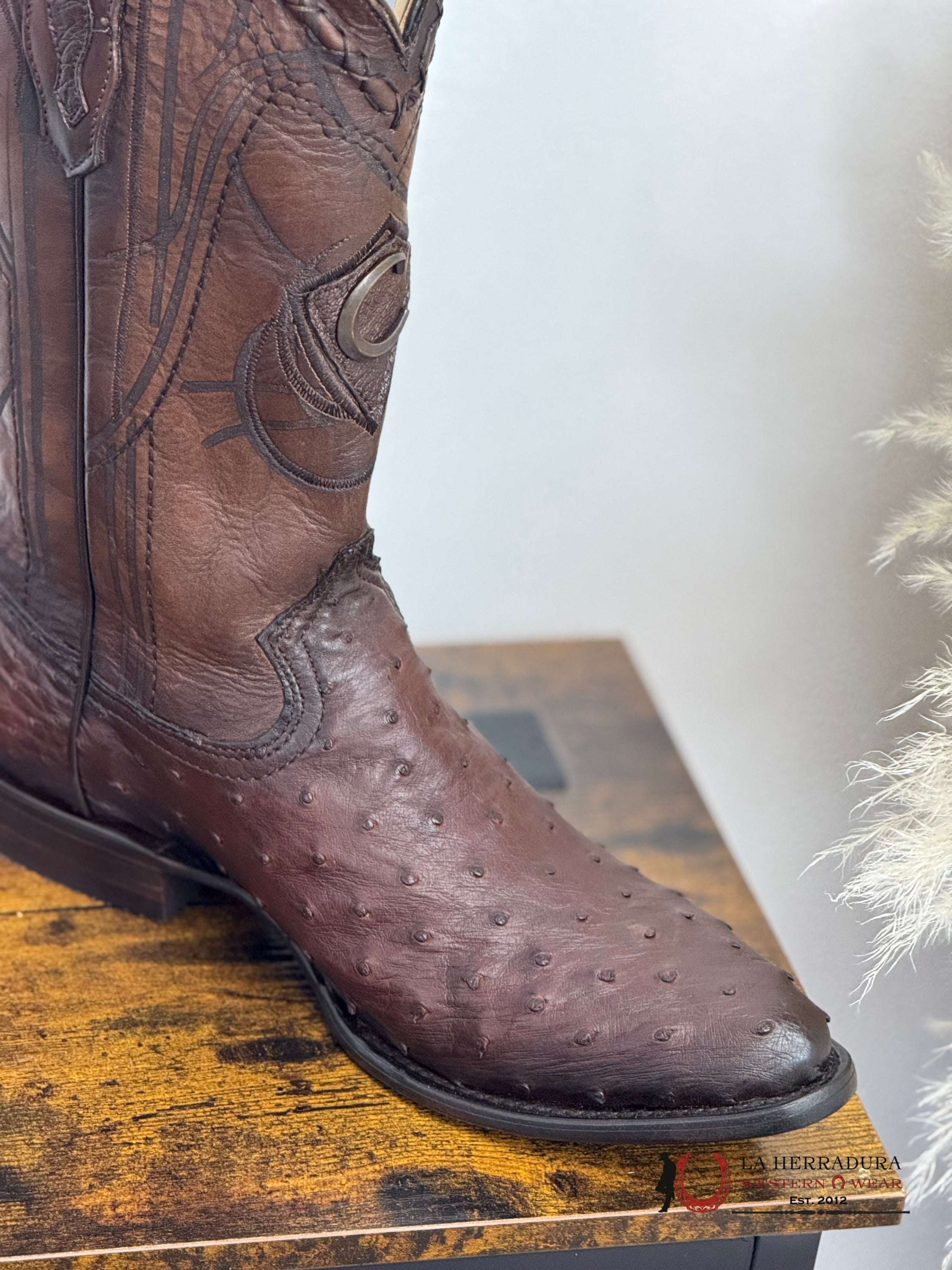 CUADRA BOOTS OSTRICH FLAME CAFE LASER & WOVEN ROUND TOE 2C10A1 BOTAS HOMBRES