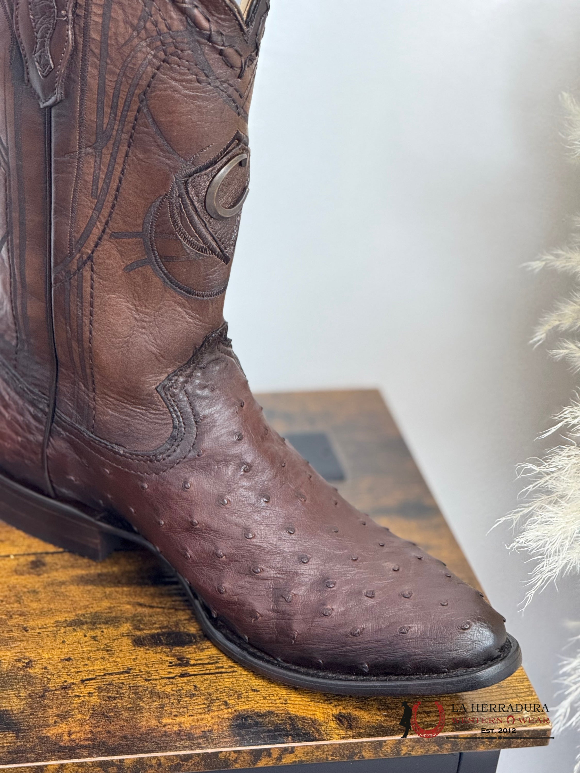 CUADRA BOOTS OSTRICH FLAME CAFE LASER & WOVEN ROUND TOE 2C10A1 BOTAS HOMBRES
