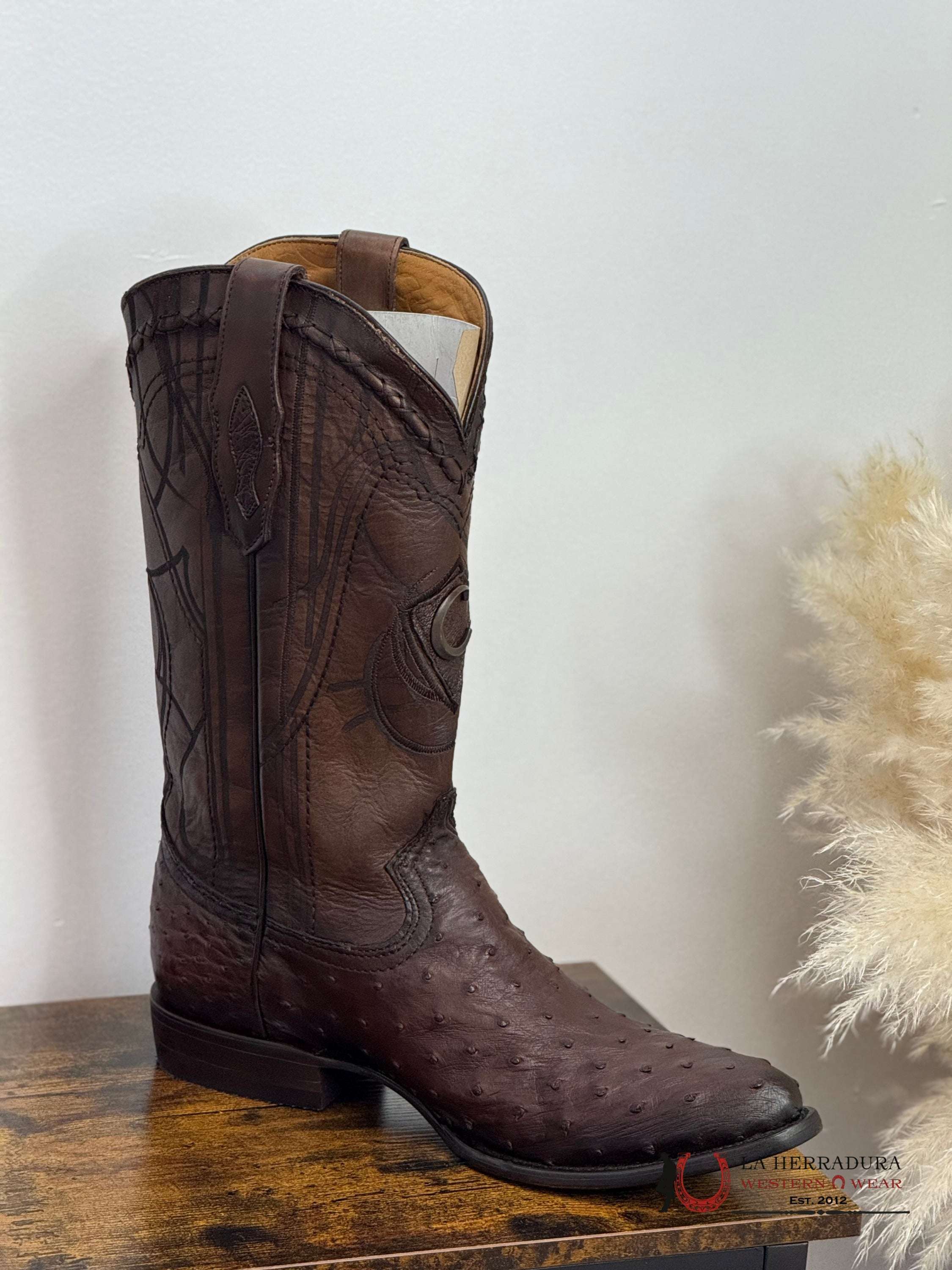 CUADRA BOOTS OSTRICH FLAME CAFE LASER & WOVEN ROUND TOE 2C10A1 BOTAS HOMBRES