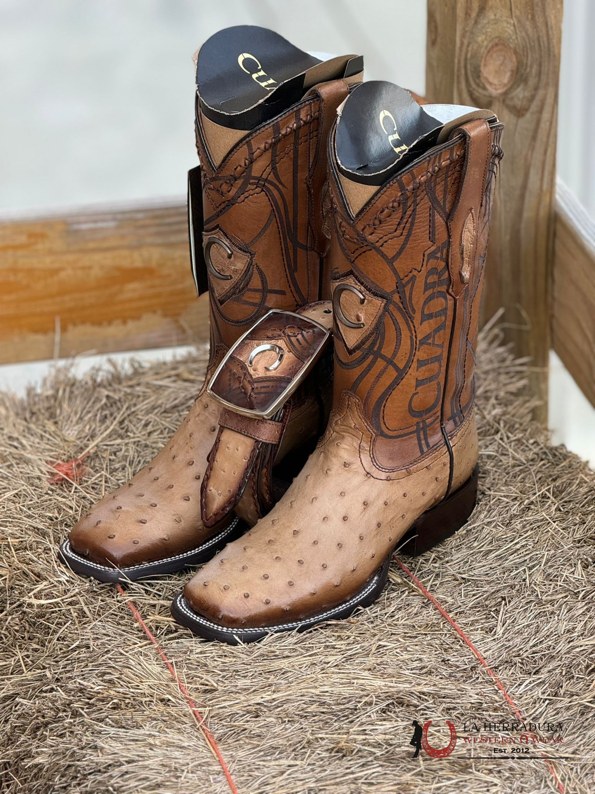 Cuadra Boots Ostrich Flame Orix Laser & Woven Square Toe Botas Hombres