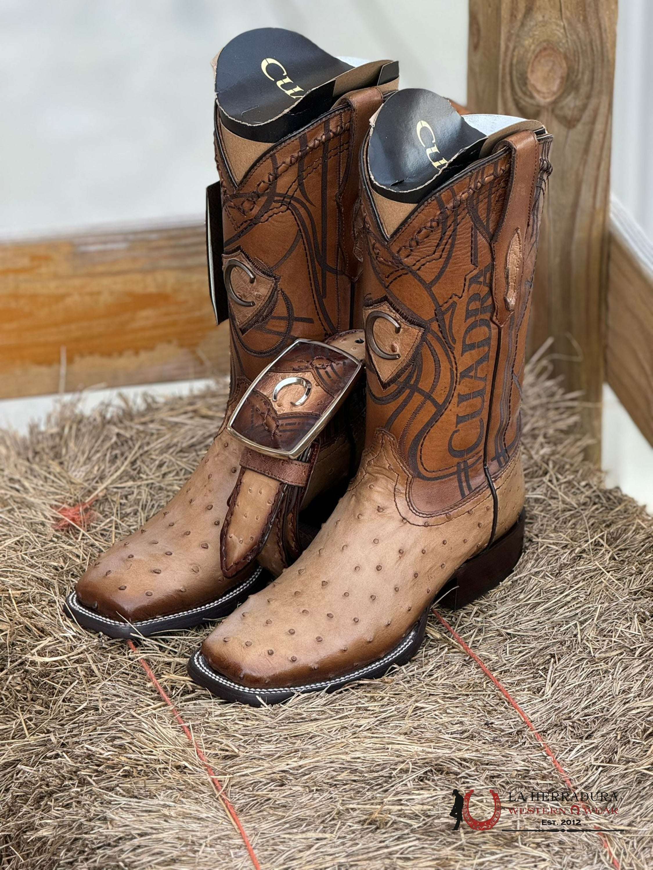 Cuadra Boots Ostrich Flame Orix Laser & Woven Square Toe Botas Hombres