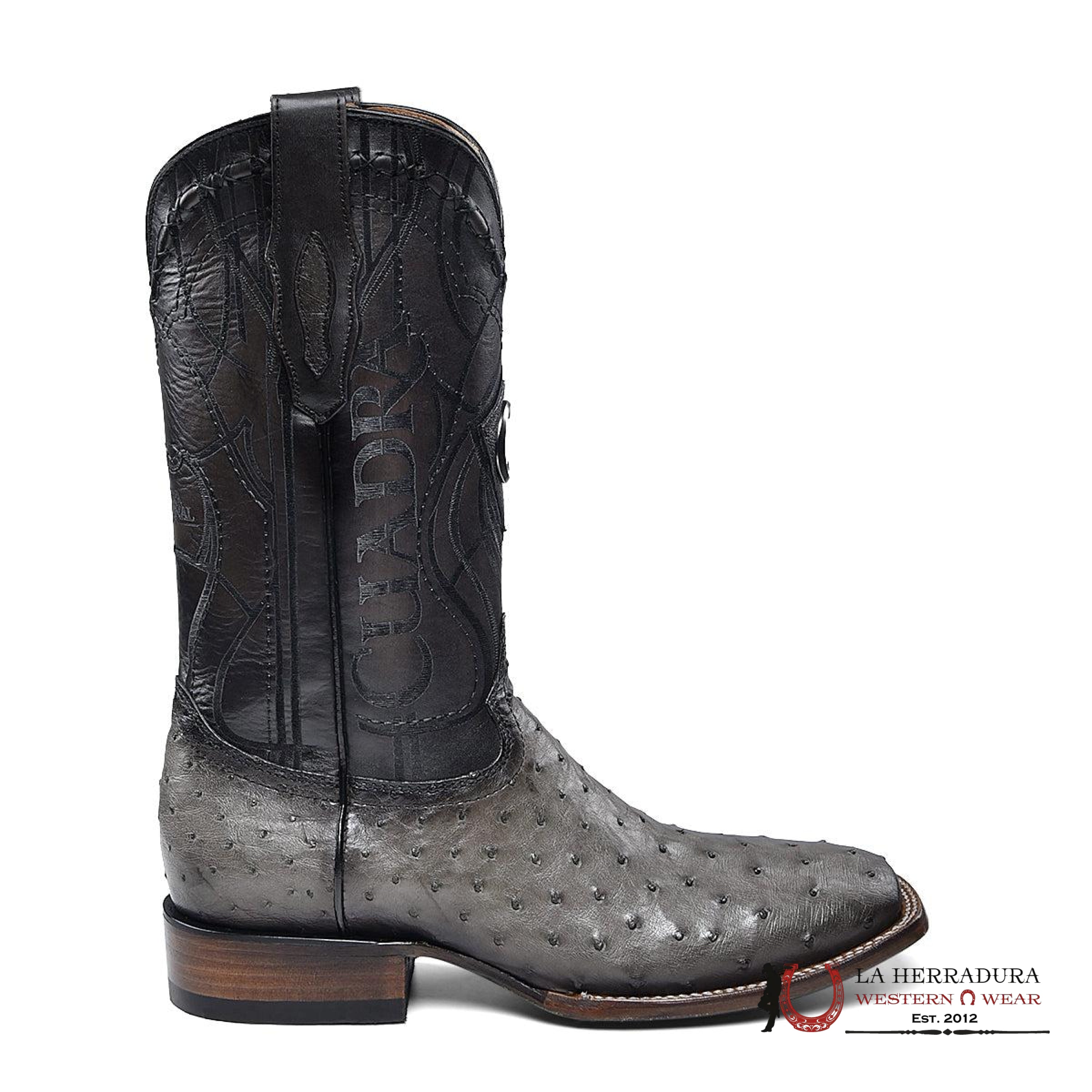 CUADRA BOOTS OSTRICH GREY LASER & EMBROIDERY SQUARE TOE CU806 BOTAS HOMBRES
