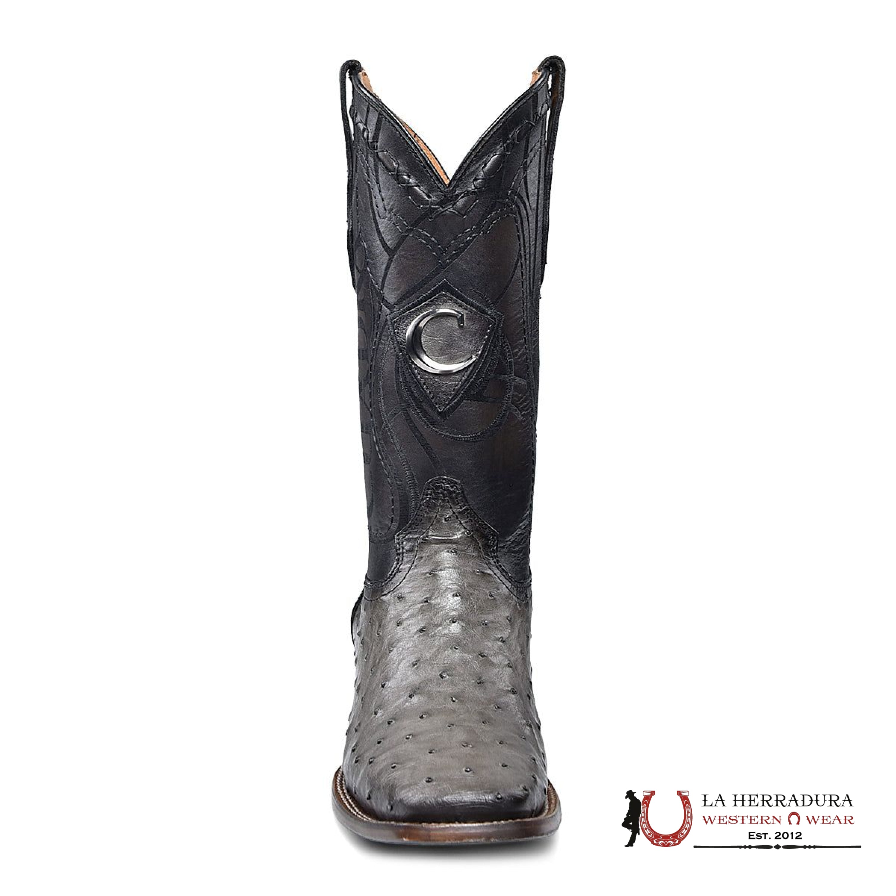 CUADRA BOOTS OSTRICH GREY LASER & EMBROIDERY SQUARE TOE CU806 BOTAS HOMBRES
