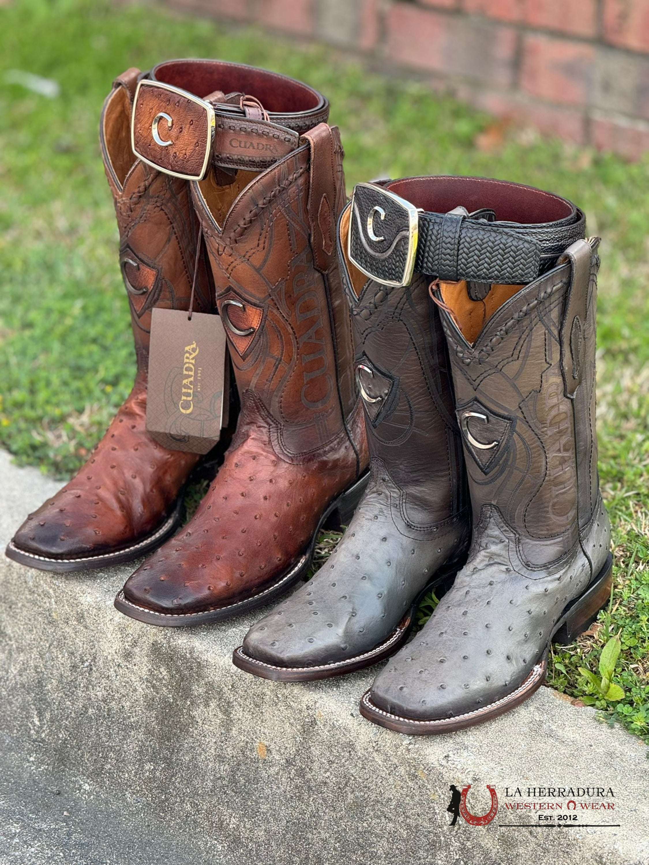 Cuadra Boots Ostrich Moroni Castaño Laser & Embroidery Square Toe
