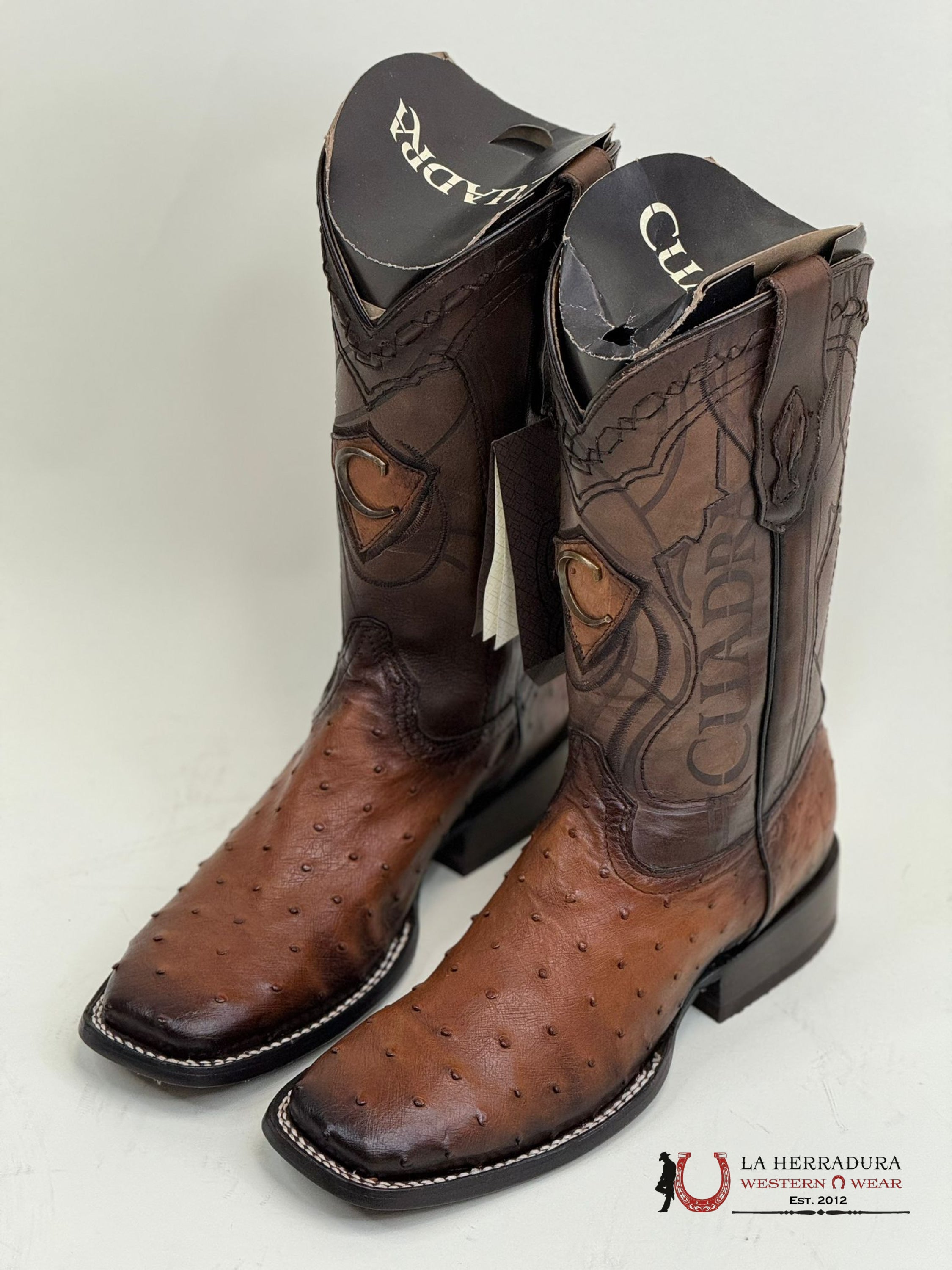 Cuadra Boots Ostrich Moroni Castaño Laser & Embroidery Square Toe