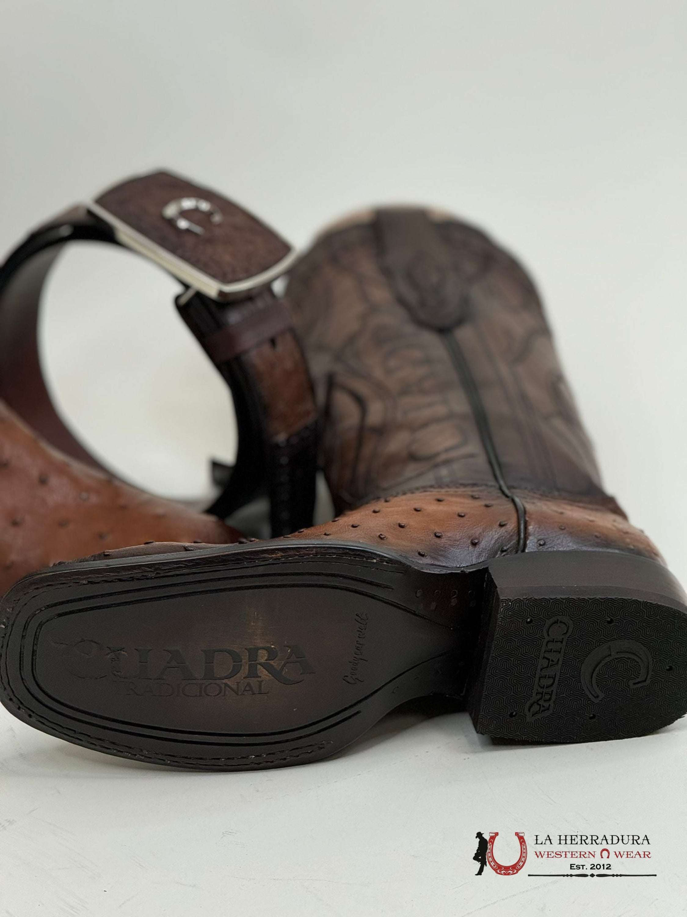 Cuadra Boots Ostrich Moroni Castaño Laser & Embroidery Square Toe