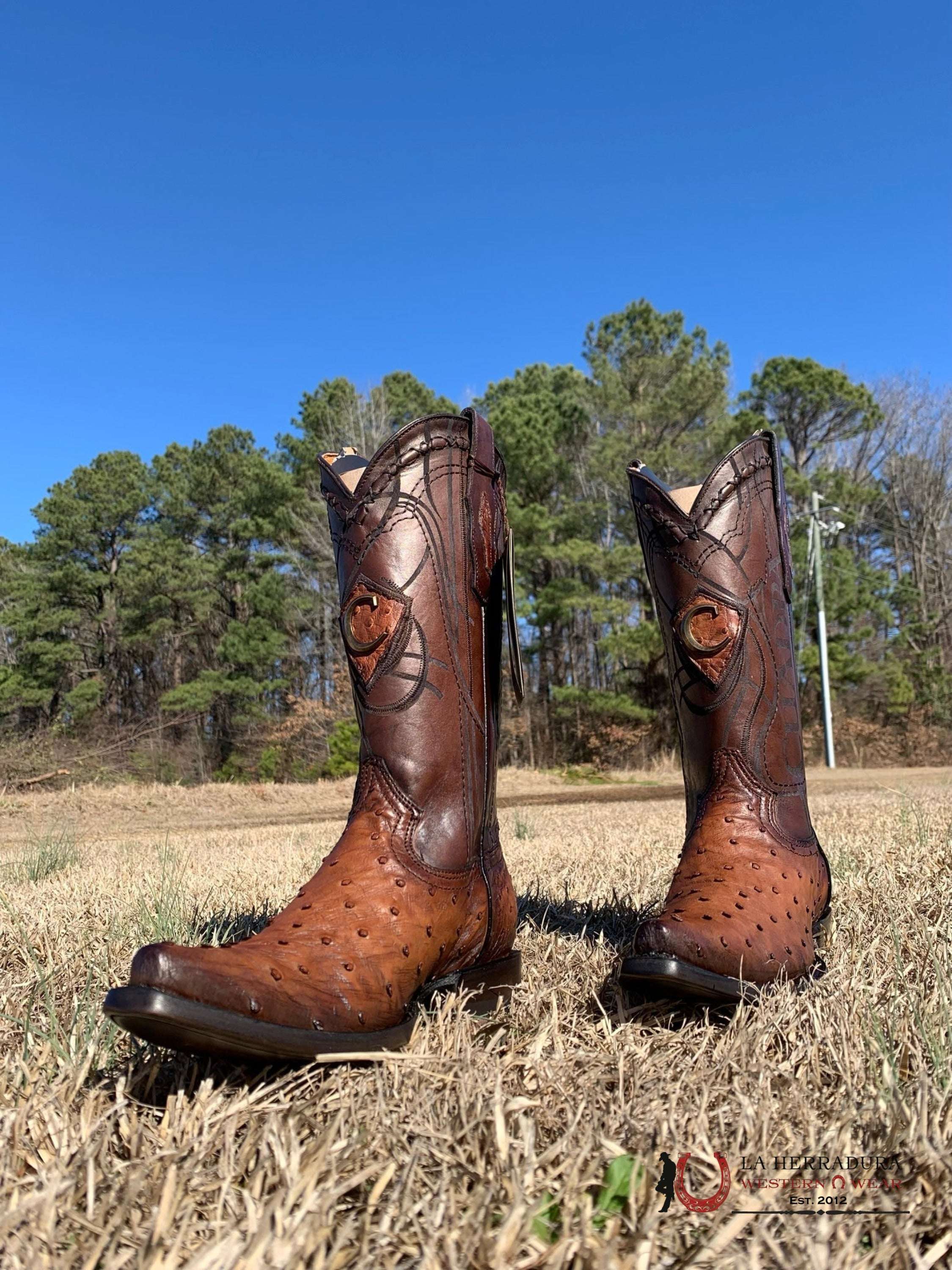 Cuadra Boots Ostrich Moroni Castaño Laser & Woven Snip Toe 7 Usa (México 26) / Botas Hombres