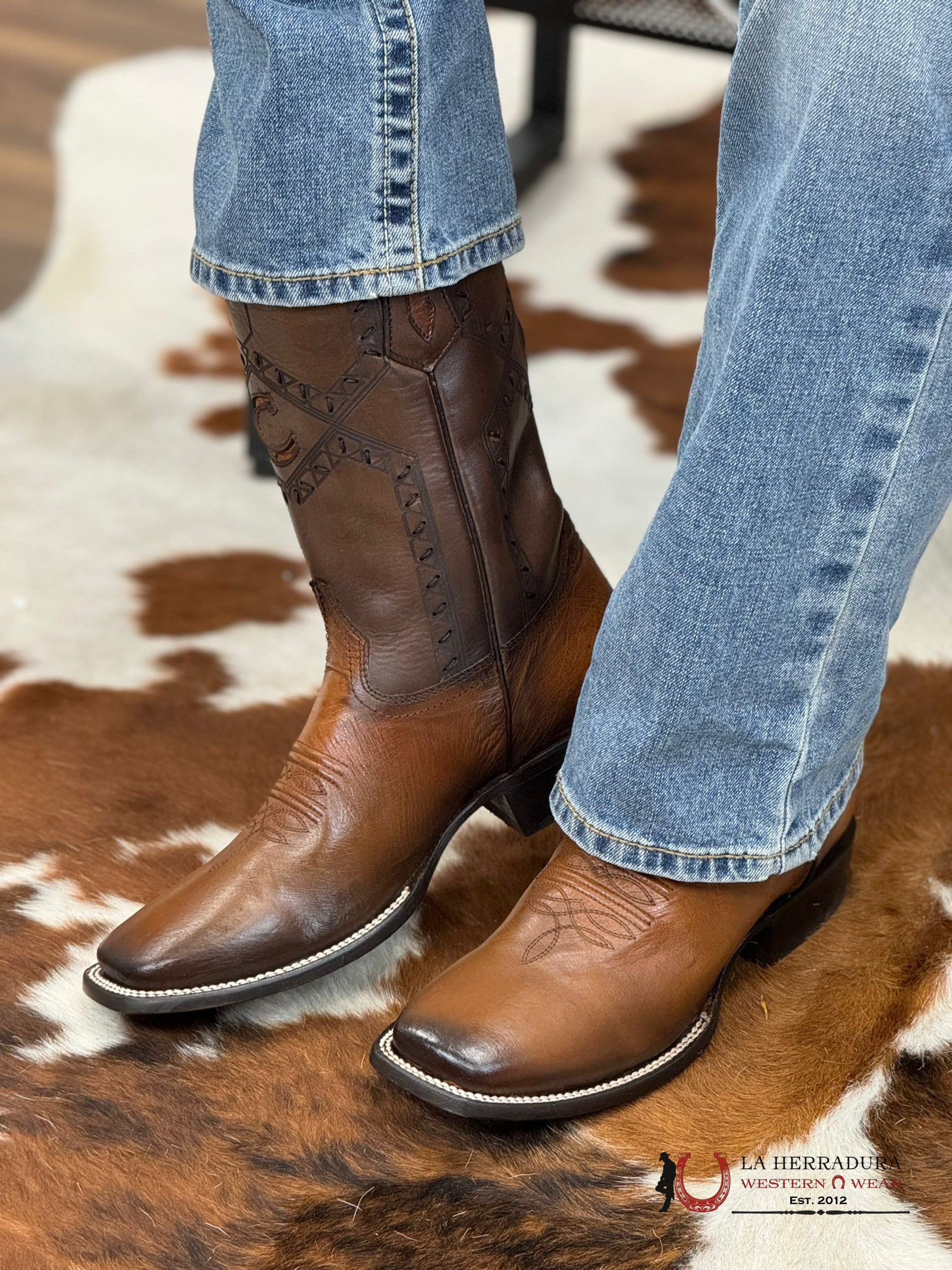 Cuadra Boots Panza De Avestruz Flame Honey Laser & Woven Square Toe Botas Hombres