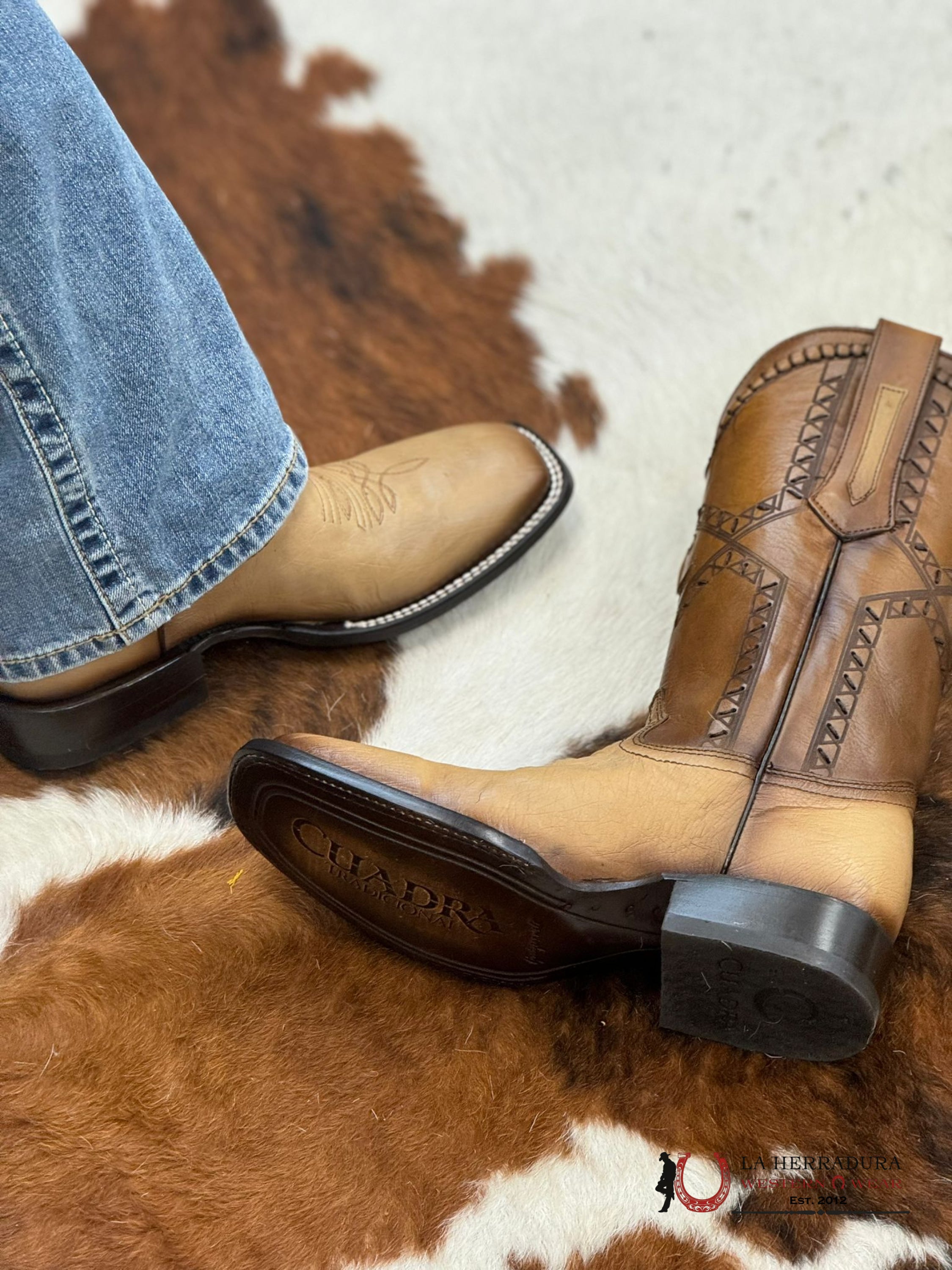 Cuadra Boots Panza De Avestruz Flame Orix Laser & Woven Square Toe Botas Hombres