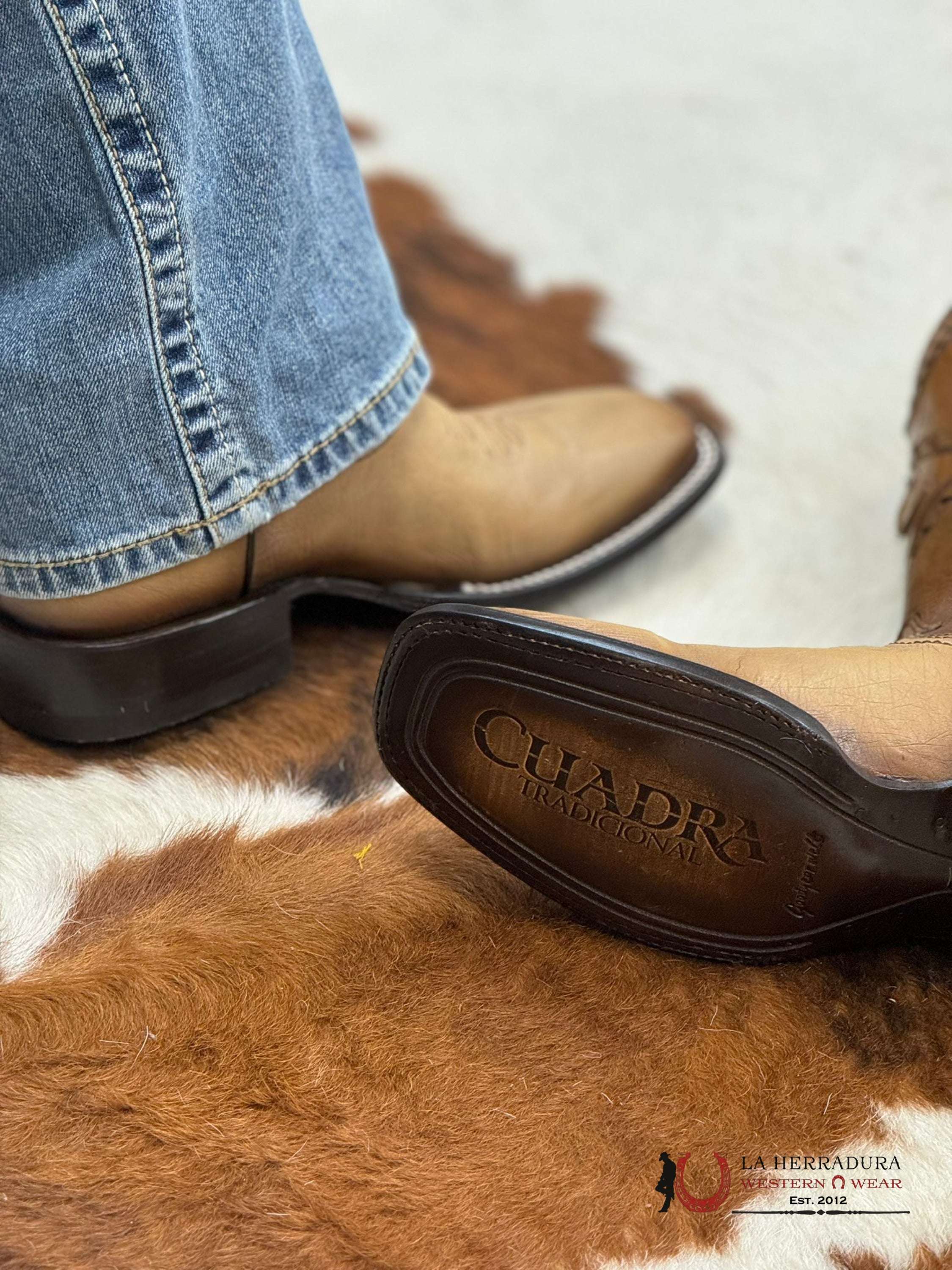Cuadra Boots Panza De Avestruz Flame Orix Laser & Woven Square Toe Botas Hombres