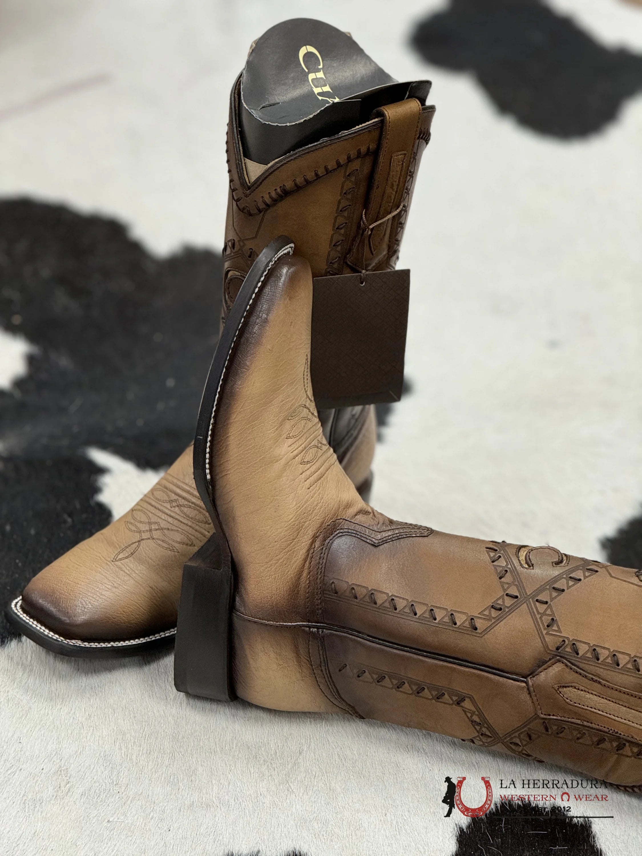 Cuadra Boots Panza De Avestruz Flame Orix Laser & Woven Square Toe Botas Hombres