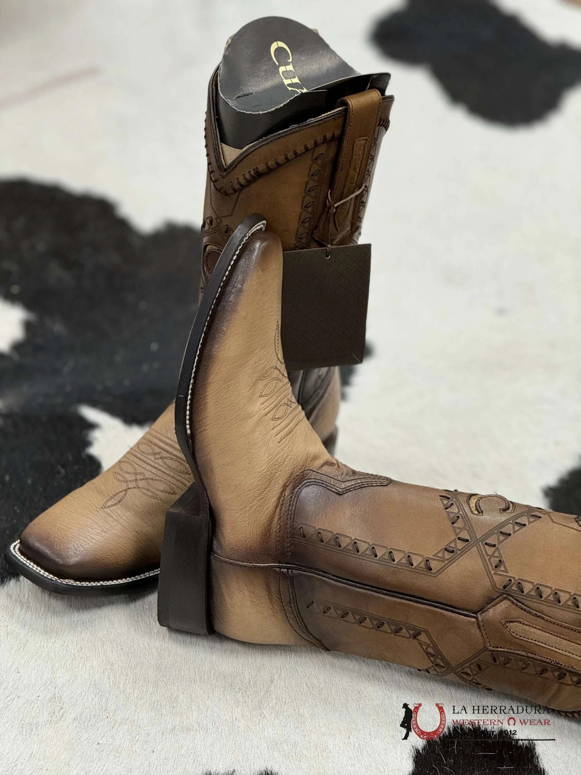 Cuadra Boots Panza De Avestruz Flame Orix Laser & Woven Square Toe Botas Hombres