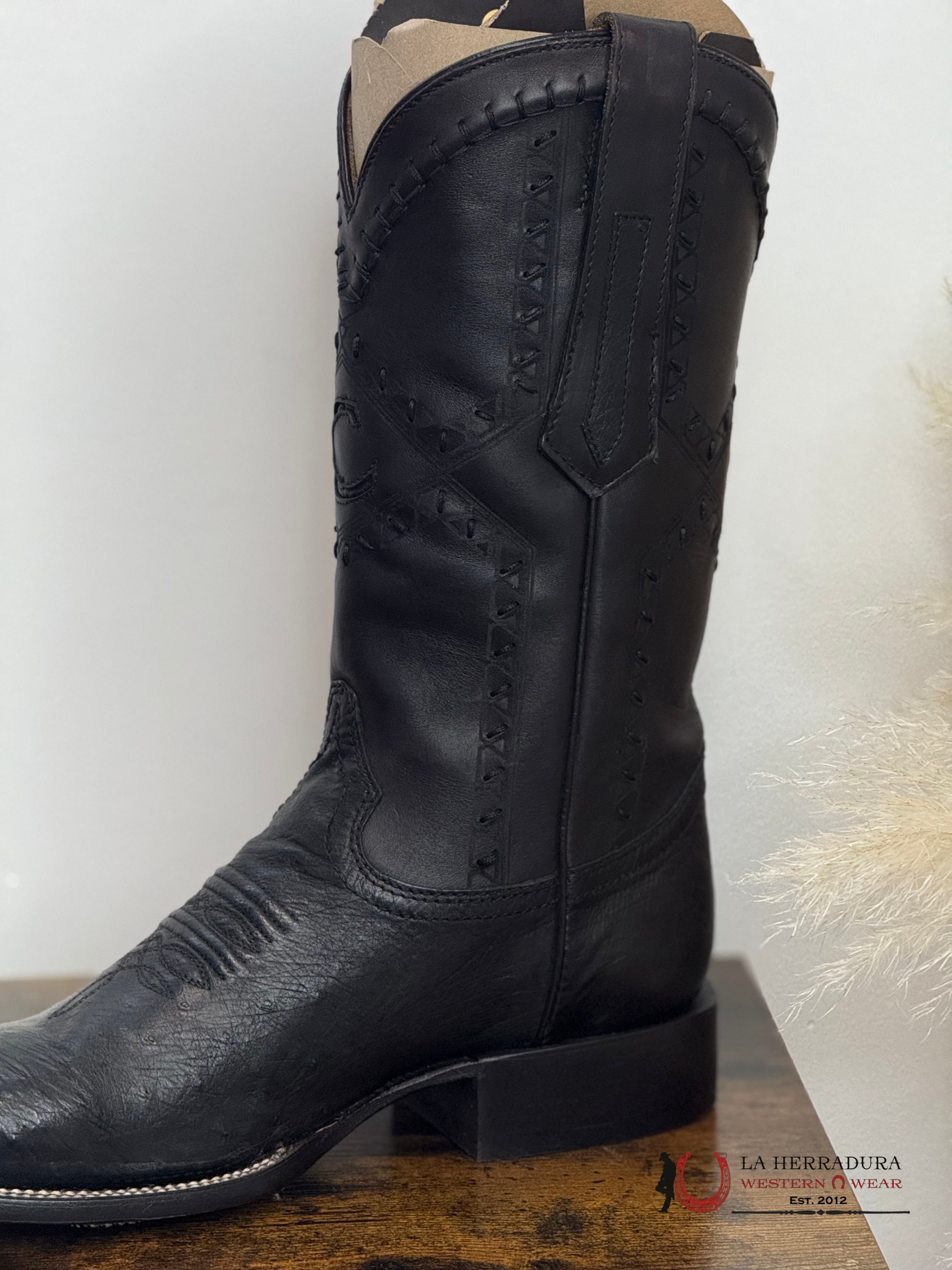 CUADRA BOOTS PANZA DE AVESTRUZ NEGRO LASER & WOVEN SQUARE TOE CU470 BOTAS HOMBRES