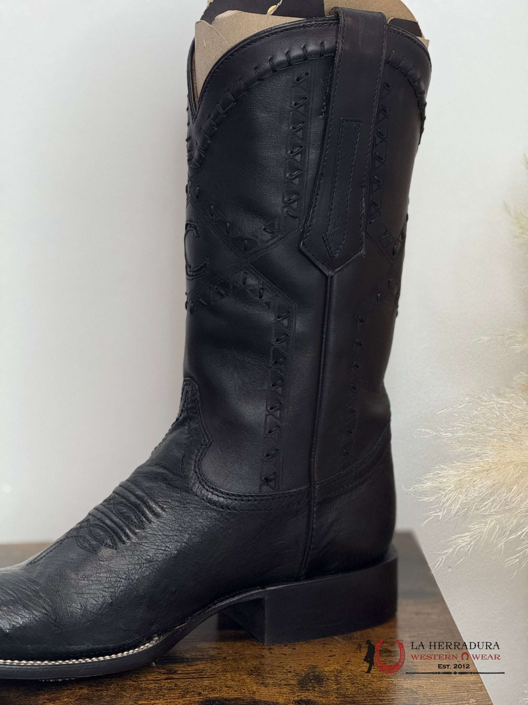 CUADRA BOOTS PANZA DE AVESTRUZ NEGRO LASER & WOVEN SQUARE TOE CU470 BOTAS HOMBRES