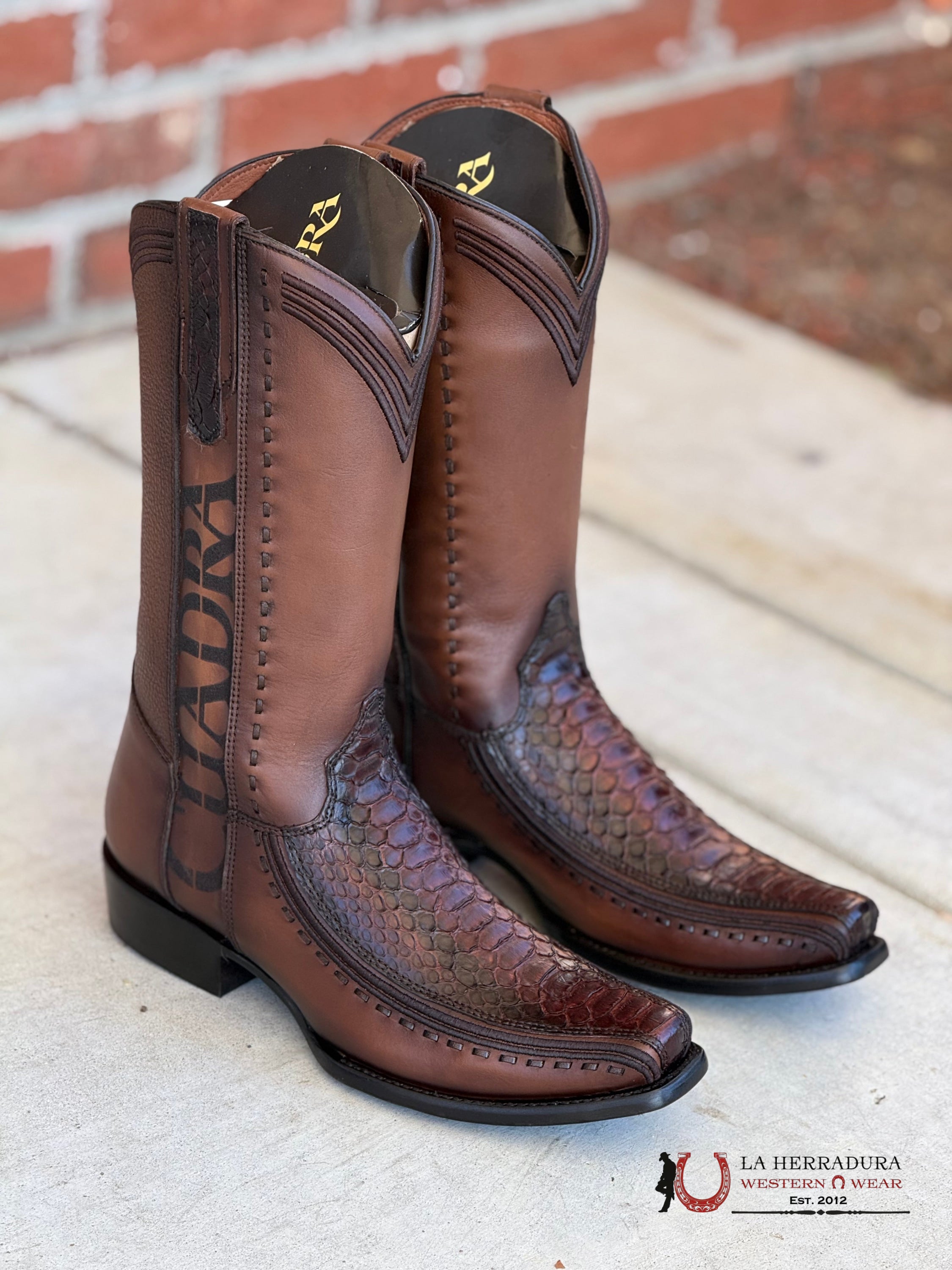 Cuadra Boots Python Plunge Back Copper Laser & Embroidered Narrow Square Toe-1J3Gph Botas Hombres