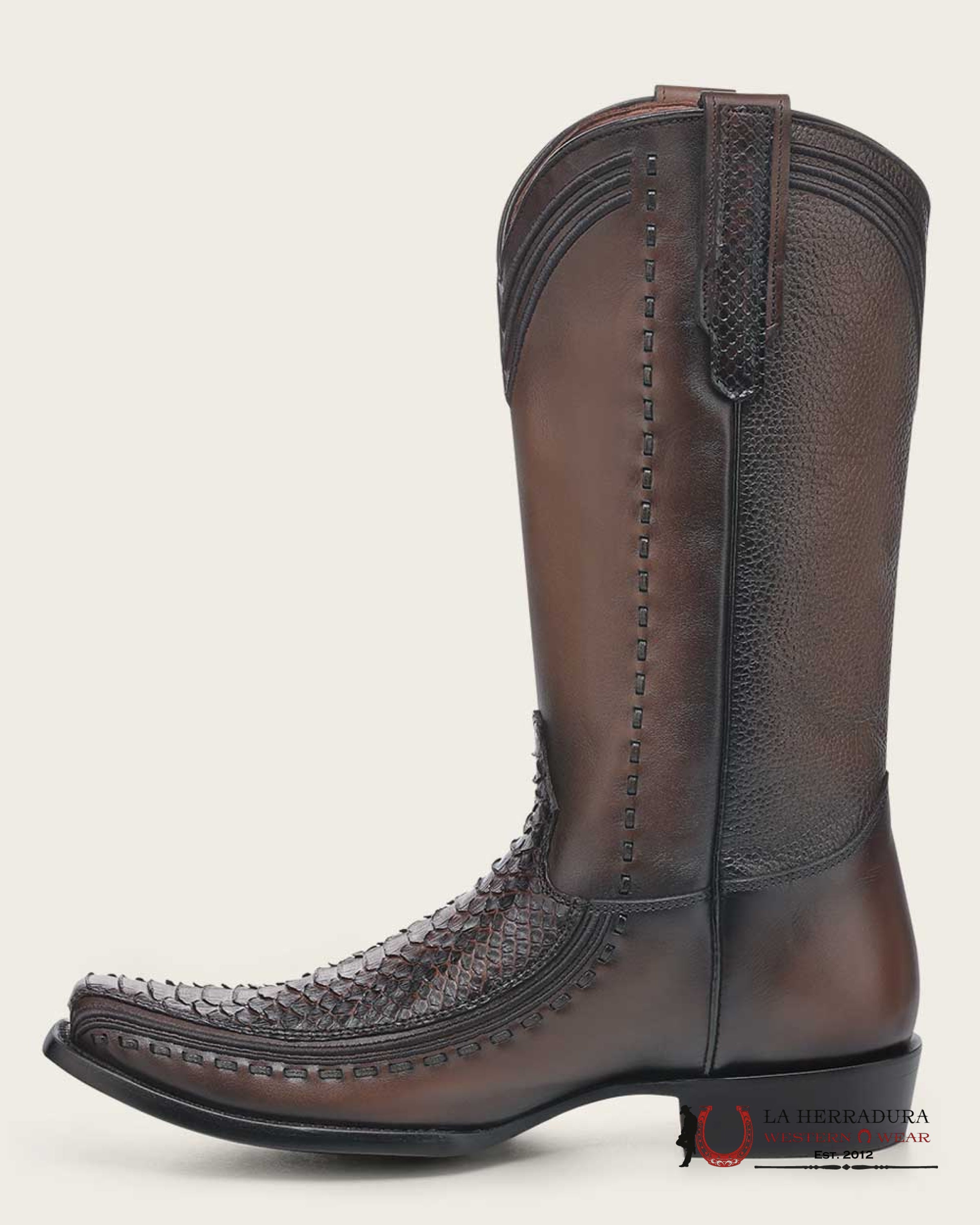 CUADRA BOOTS PYTHON PLUNGE BACK COPPER LASER & EMBROIDERED NARROW SQUARE TOE-1J3GPH BOTAS HOMBRES