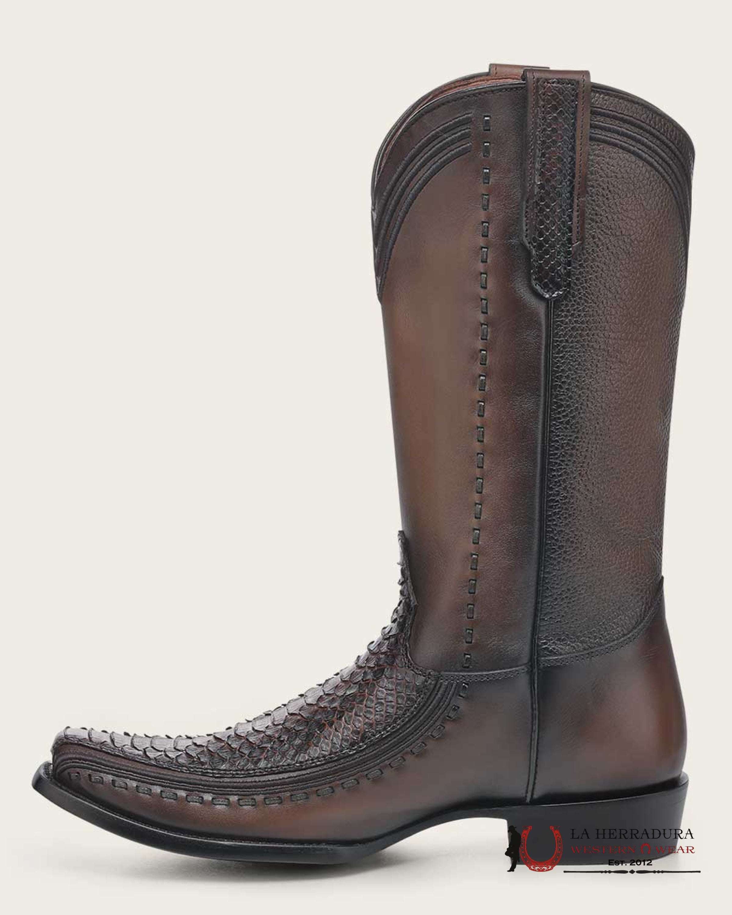 CUADRA BOOTS PYTHON PLUNGE BACK COPPER LASER & EMBROIDERED NARROW SQUARE TOE-1J3GPH BOTAS HOMBRES
