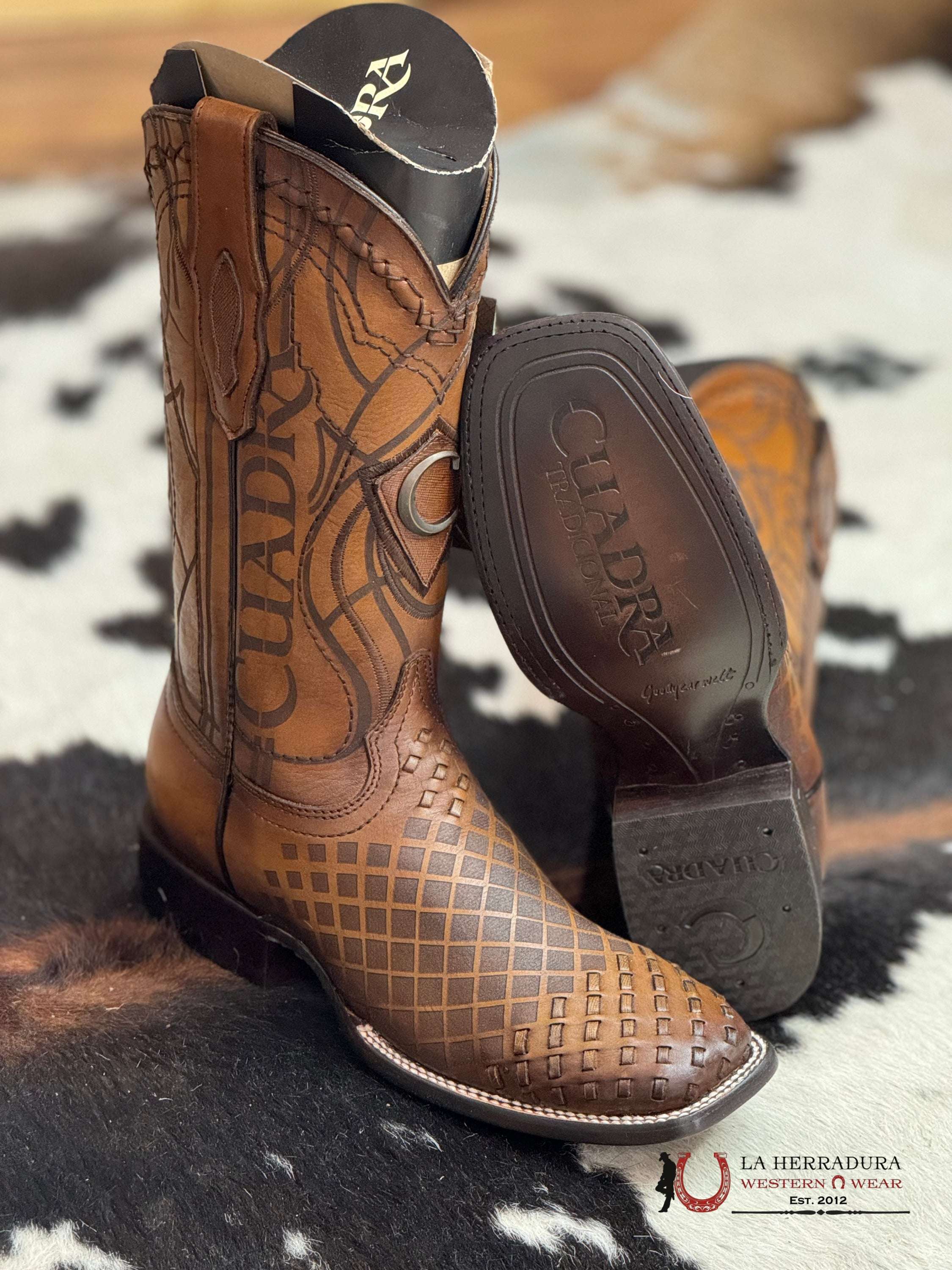 Cuadra Boots Sillero Over Honey Laser & Embroidery Woven Square Toe Botas Hombres