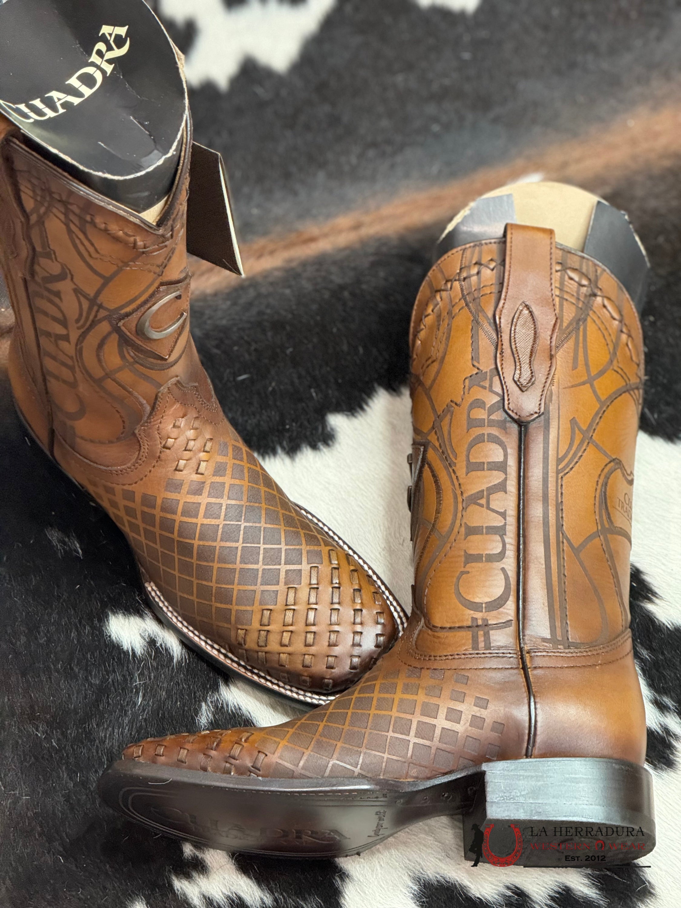 Cuadra Boots Sillero Over Honey Laser & Embroidery Woven Square Toe Botas Hombres