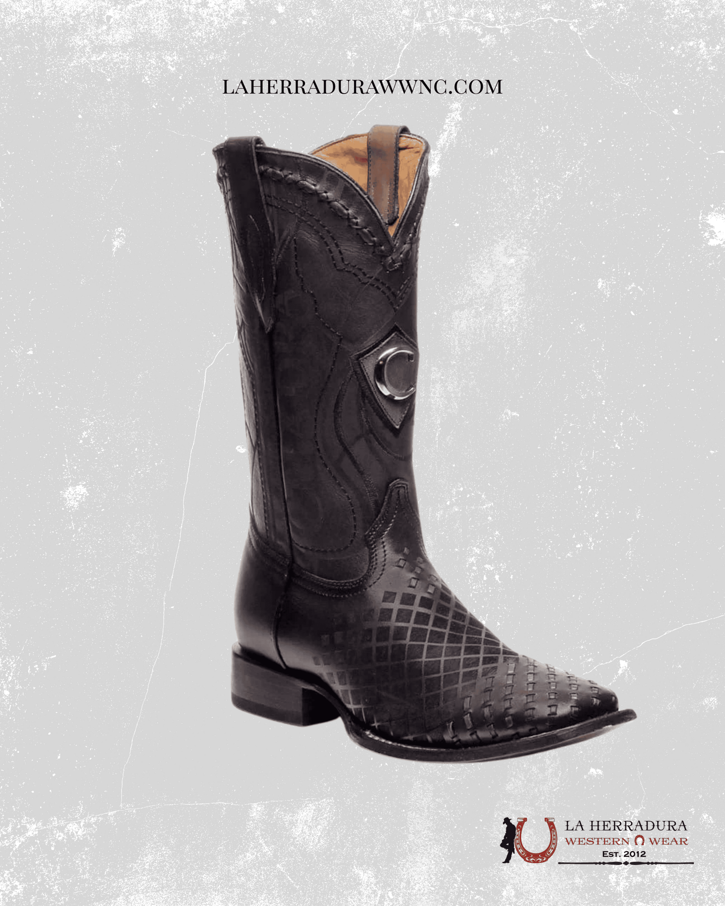 CUADRA BOOTS SQUARE TOE LASER SILLERO OVER BLACK LASER CU676 BOTAS HOMBRES