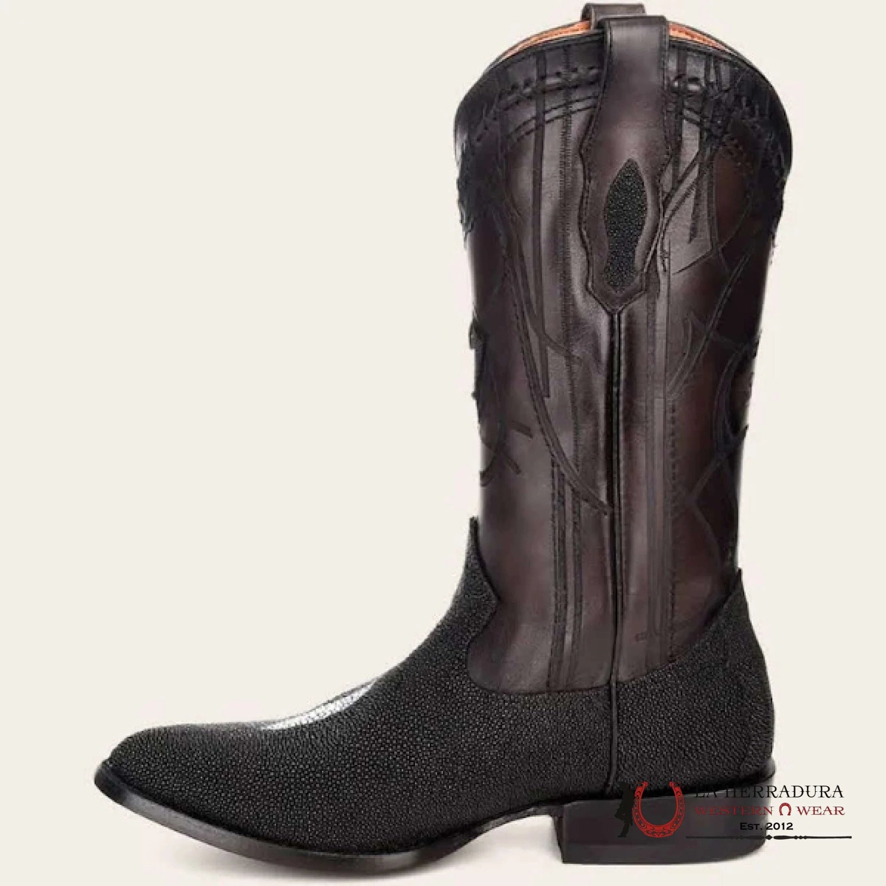 CUADRA BOOTS STINGRAY BLACK WHITE STONE ROUND TOE CU343 BOTAS HOMBRES