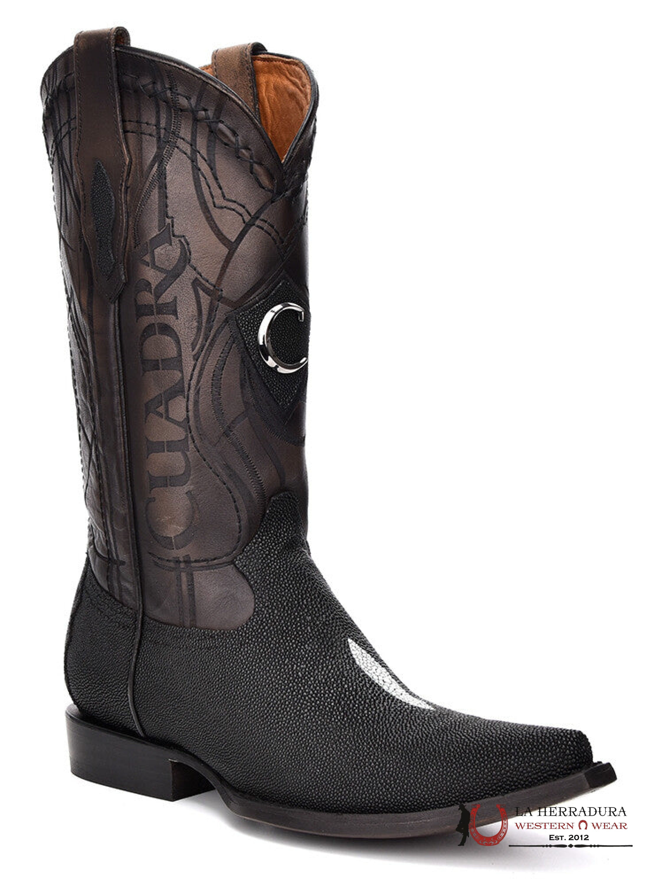 CUADRA BOOTS STINGRAY BLACK WHITE STONE SNIP TOE BOTAS HOMBRES