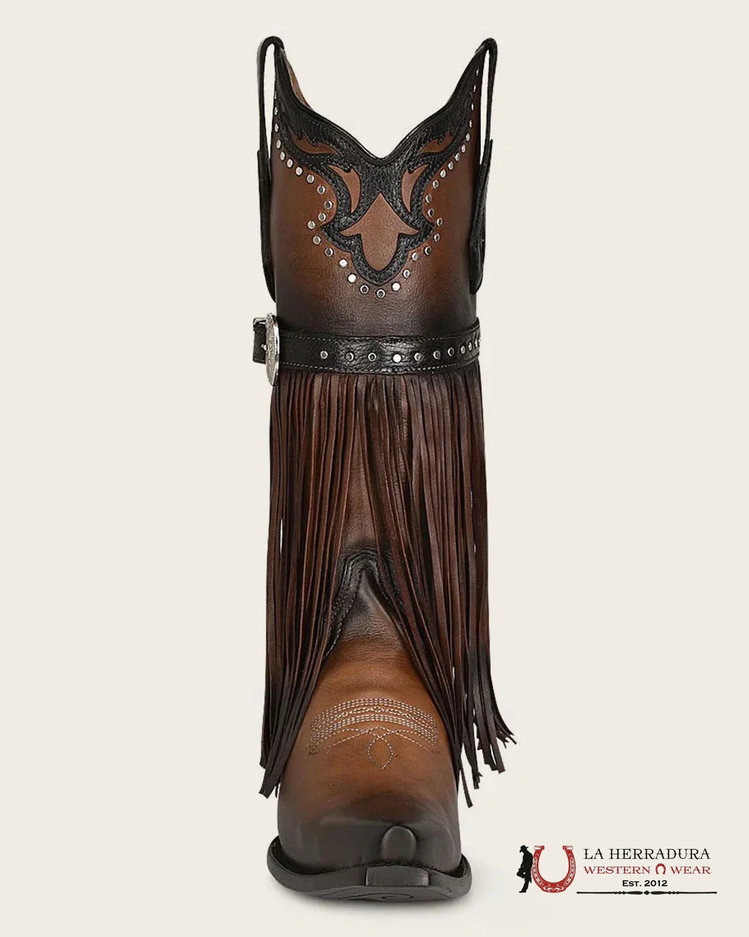 CUADRA BOTA DE RES MORAINE CAFE BROWN HARNESS & STUDS SNIP TOE BOTAS MUJERES