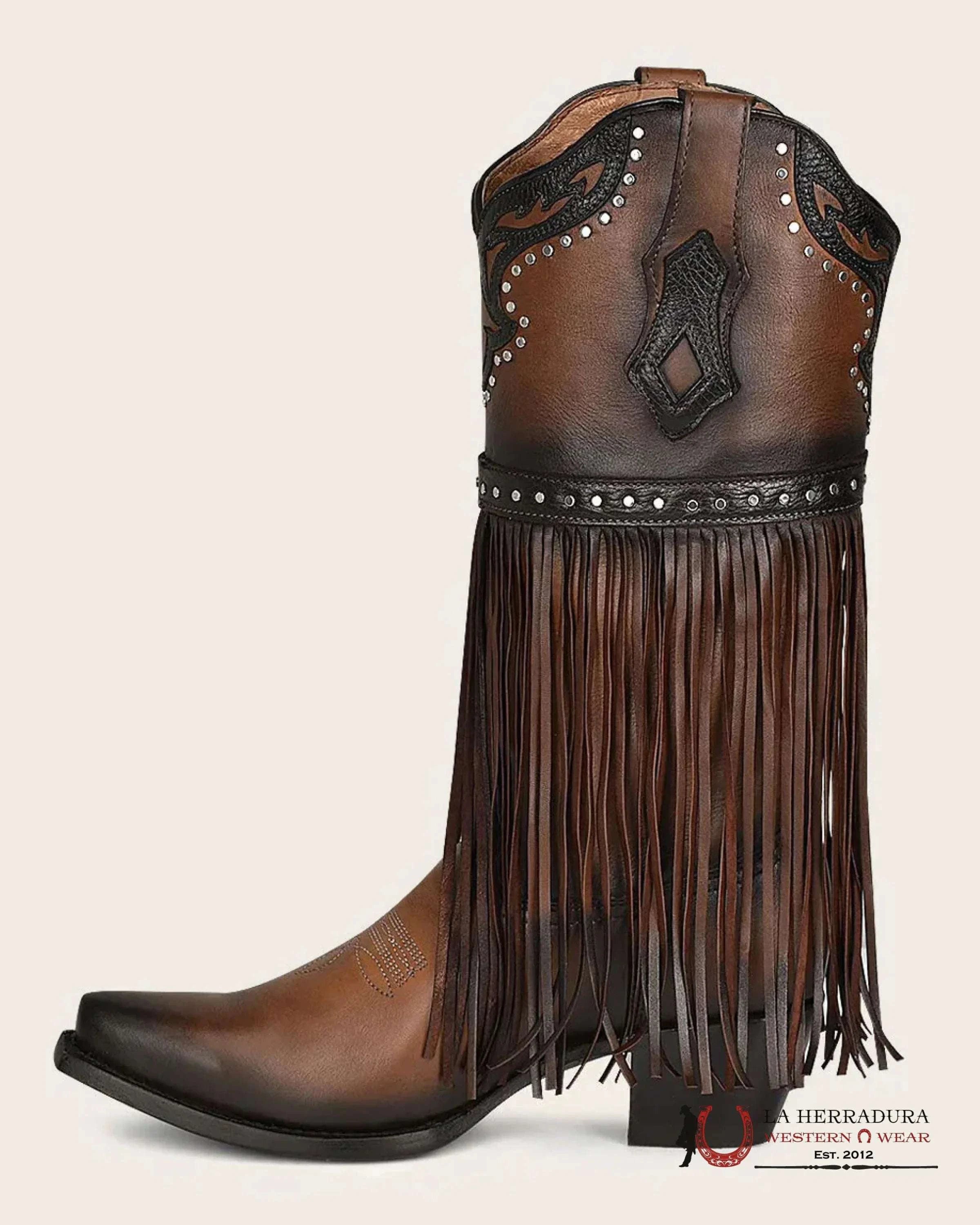 CUADRA BOTA DE RES MORAINE CAFE BROWN HARNESS & STUDS SNIP TOE BOTAS MUJERES