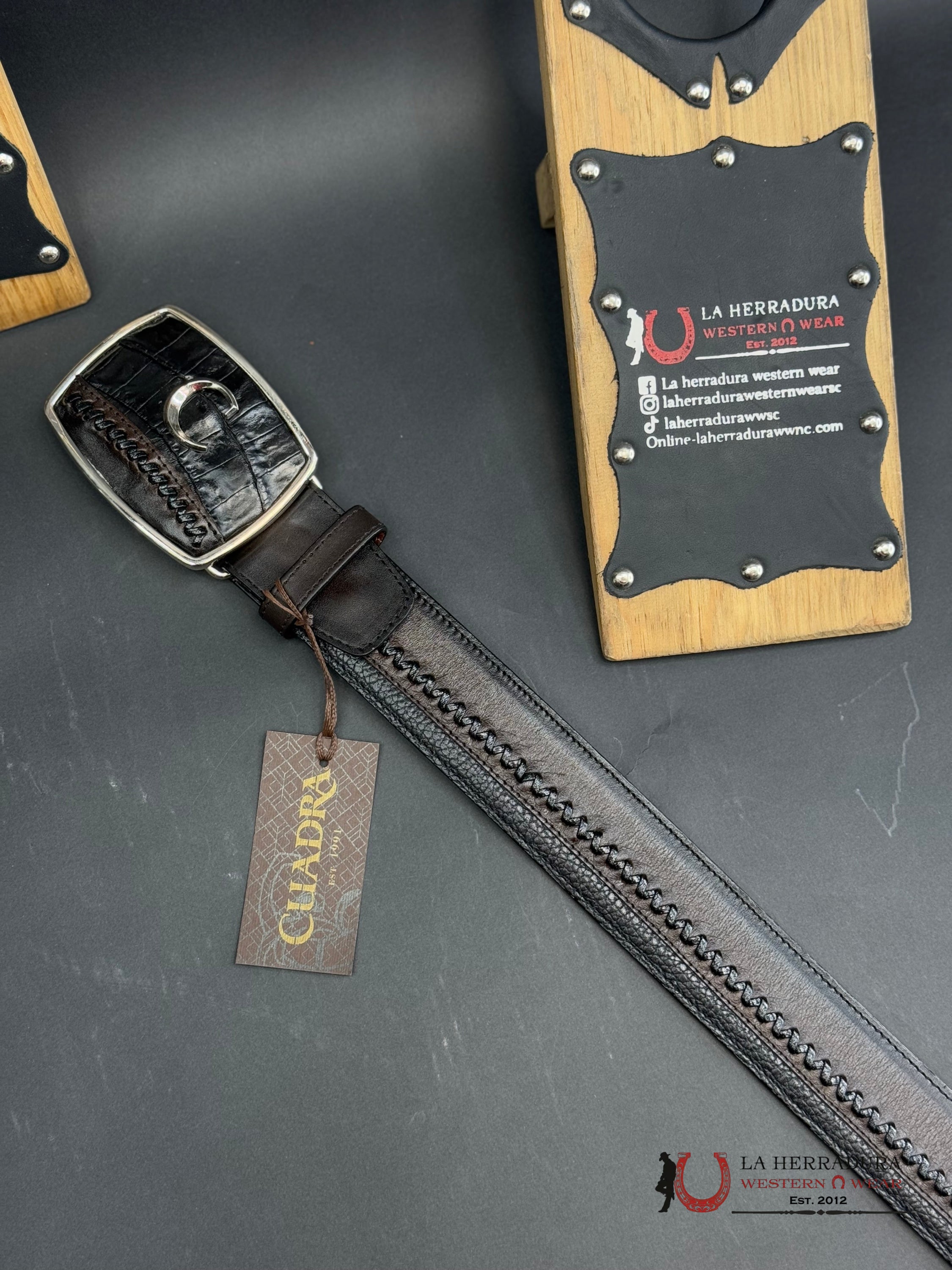 Cuadra Caiman Fuscus Cola Plunge Negro Belt Bc368 Cinturones Hombres