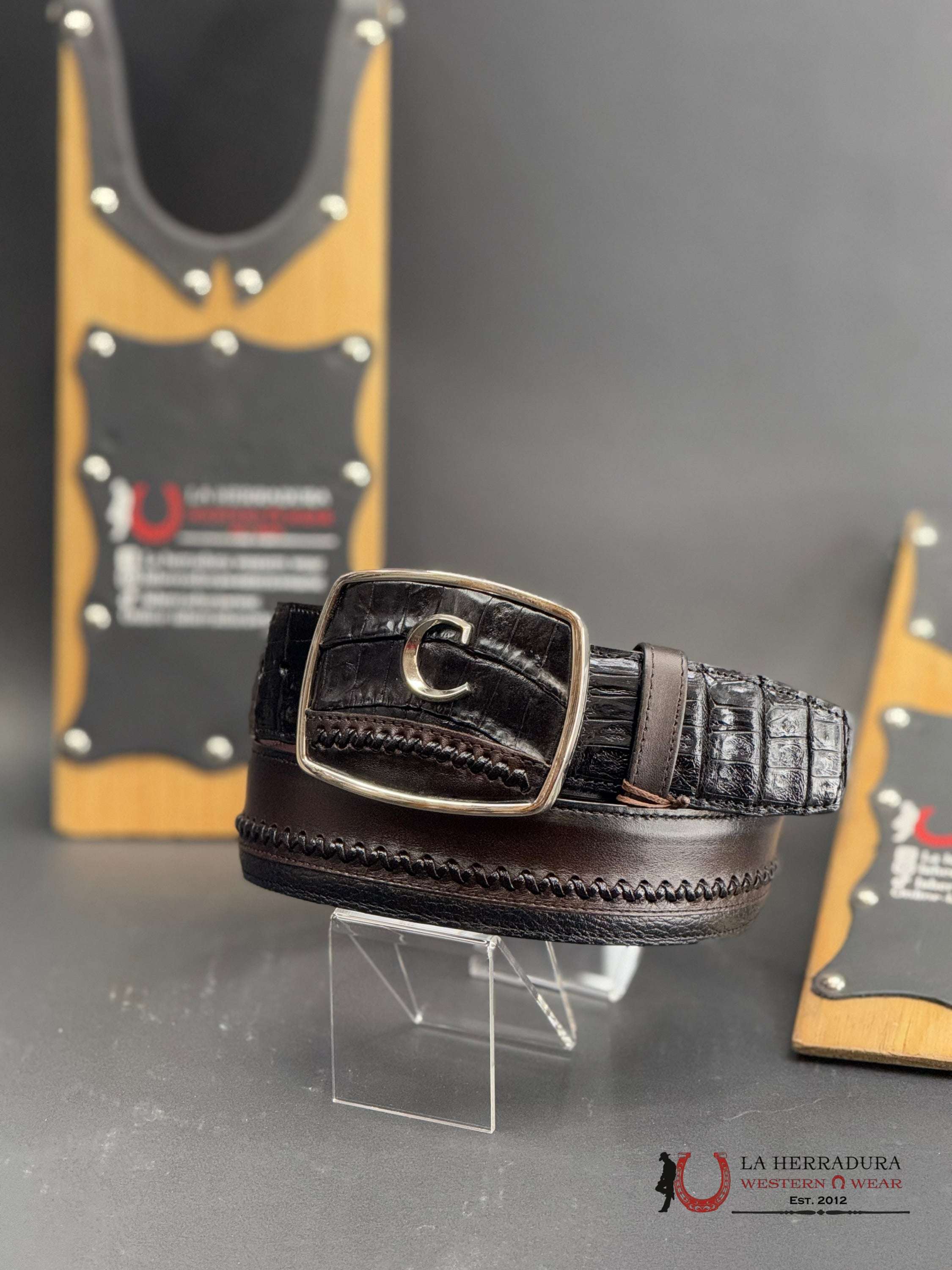 Cuadra Caiman Fuscus Cola Plunge Negro Belt Bc368 Cinturones Hombres