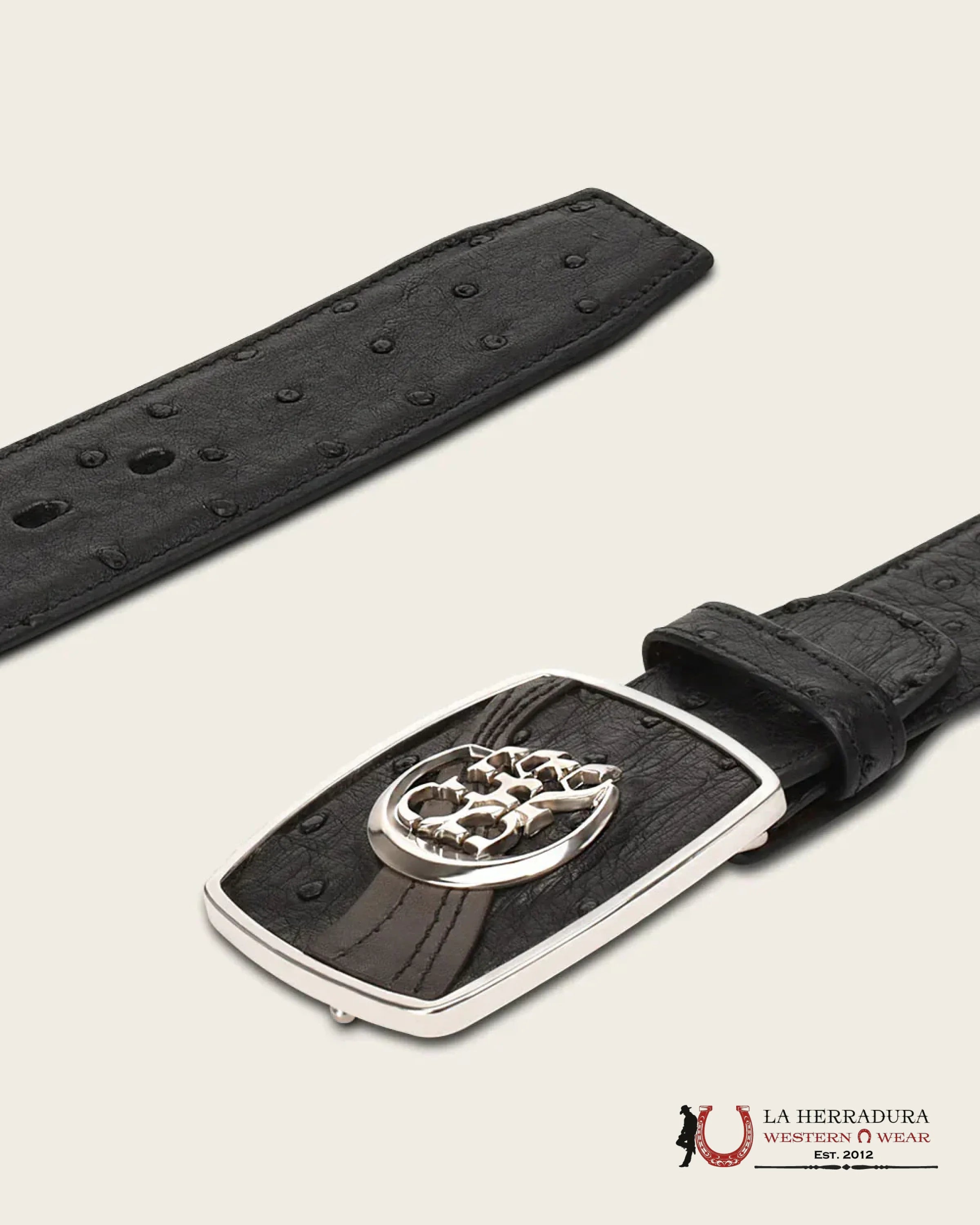 CUADRA Cinto De Avestruz Negro Completo CINTURONES HOMBRES