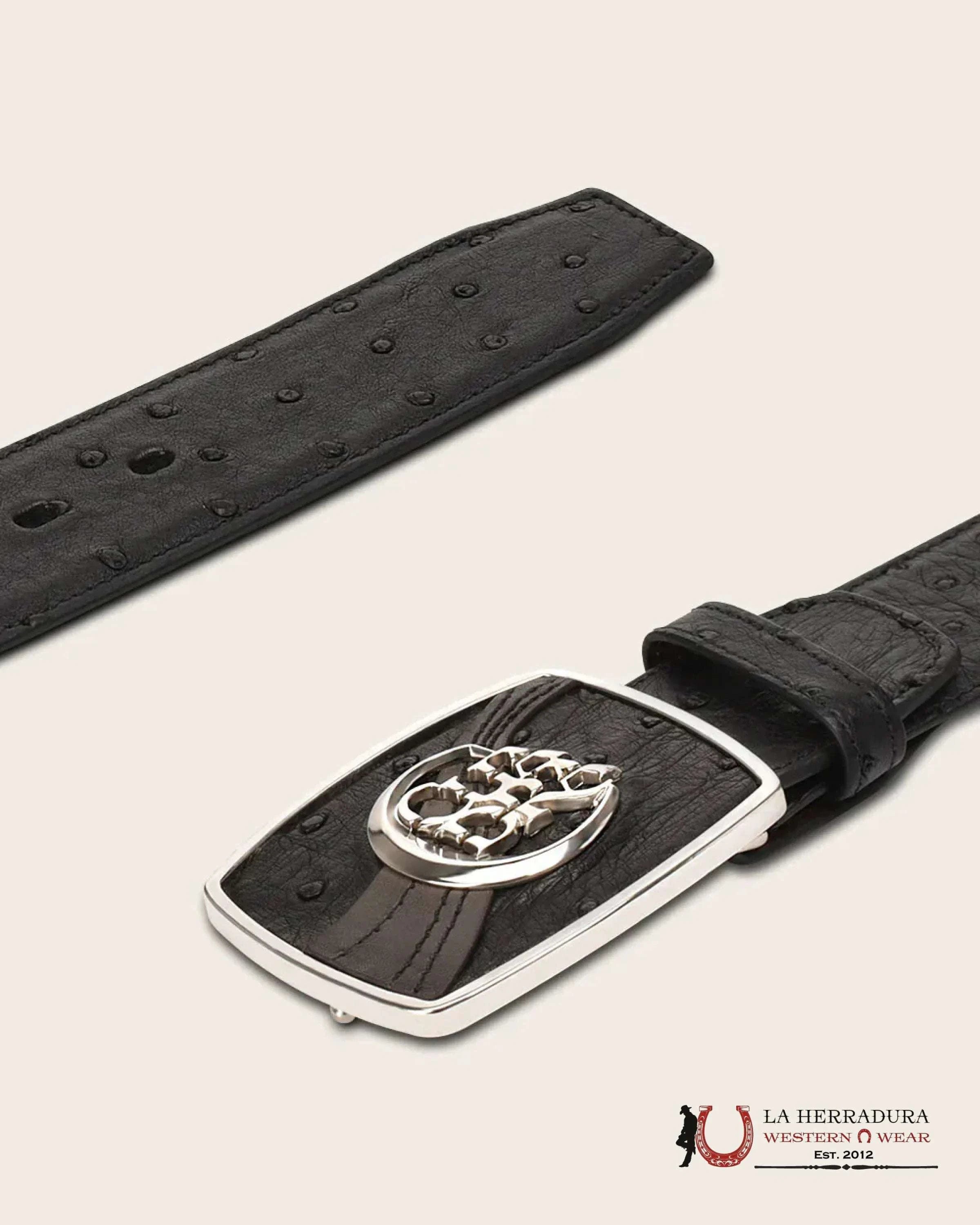 CUADRA Cinto De Avestruz Negro Completo CINTURONES HOMBRES