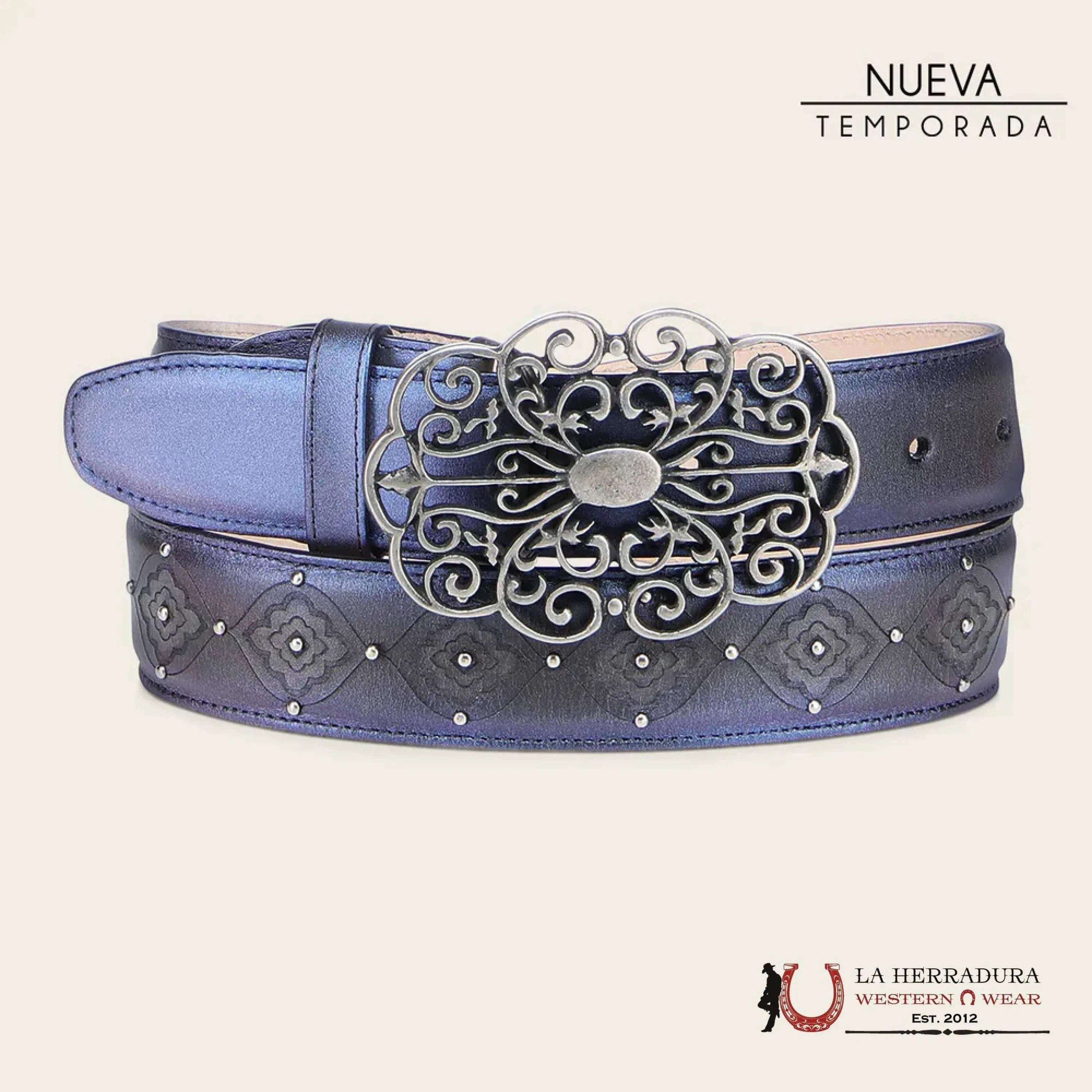 CUADRA CINTO DE RES CRUST GRIS OXFORD & BROWN LÁSER STUD- BC416 CINTURONES MUJERES