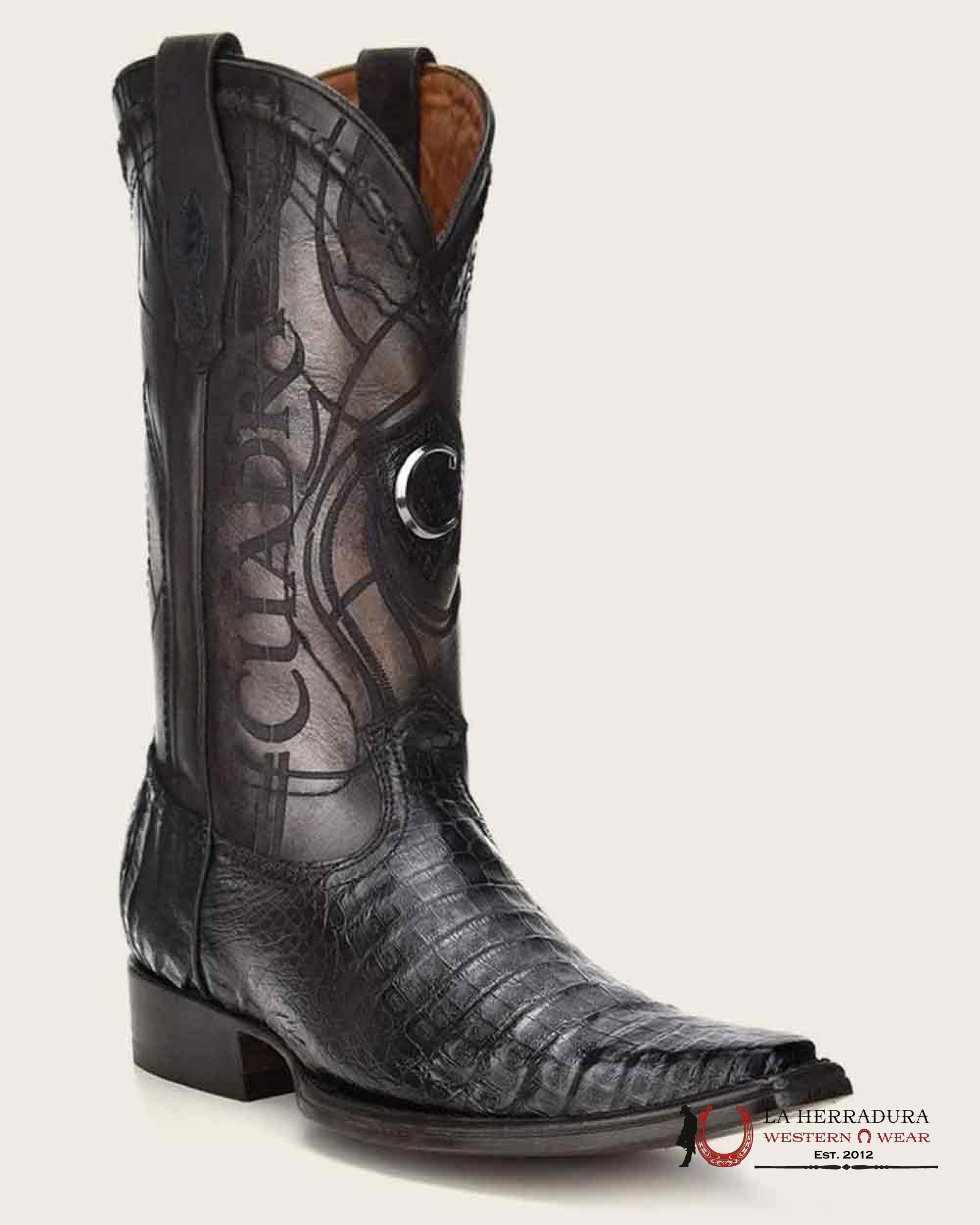 CUADRA BOOT FUSCUS CAIMAN BELLY PL NEGRO LASER & EMBROIDERY NARROW SQUARE TOE BOTAS HOMBRES