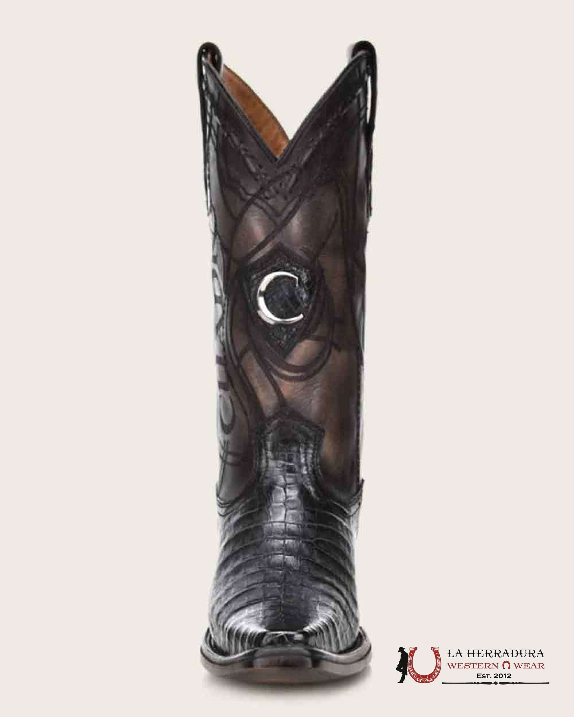 CUADRA BOOT FUSCUS CAIMAN BELLY PL NEGRO LASER & EMBROIDERY NARROW SQUARE TOE BOTAS HOMBRES
