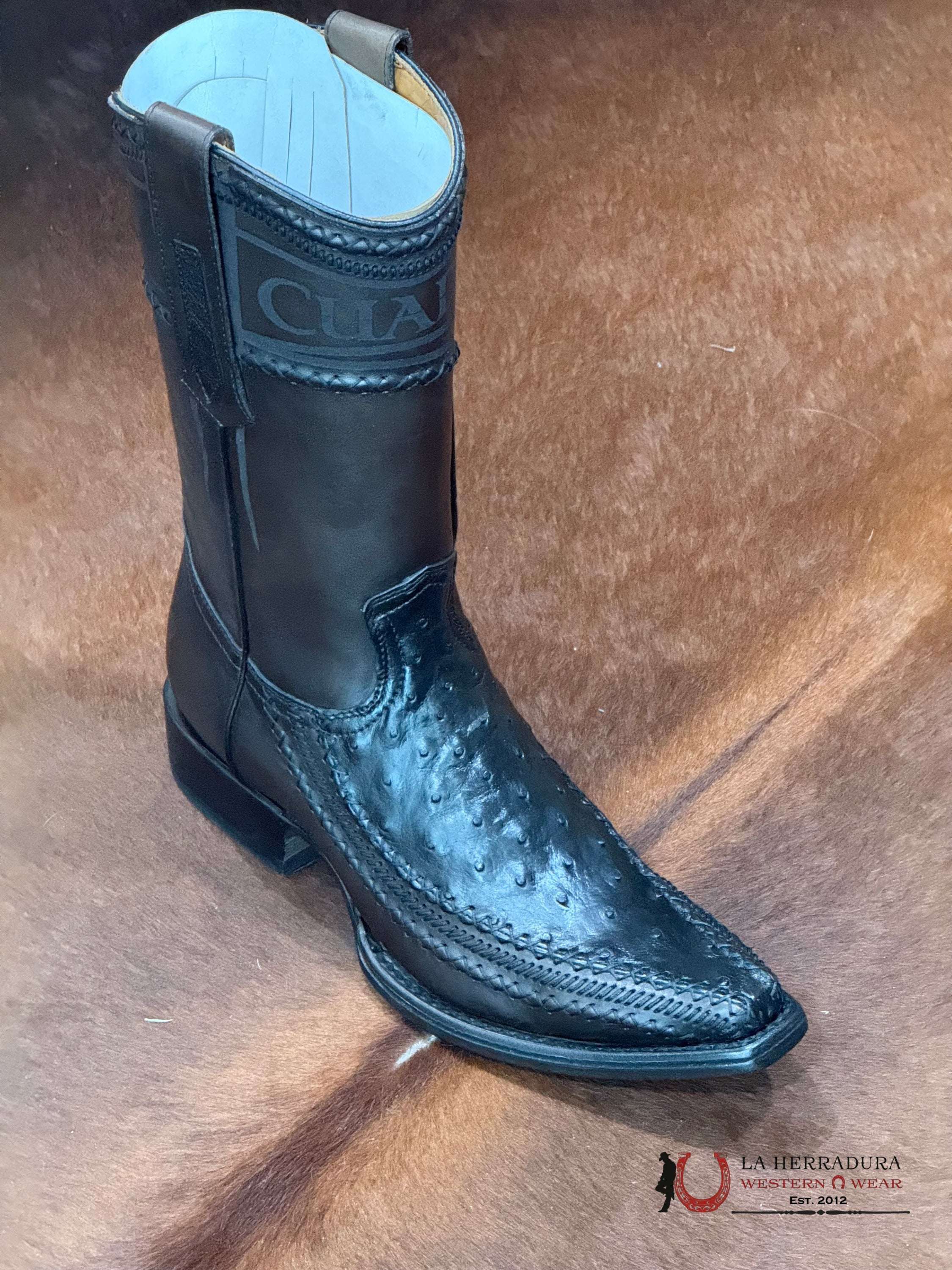 CUADRA CU392 AVESTRUZ NEGRO TEJIDO NARROW TOE CU392 BOTAS HOMBRES