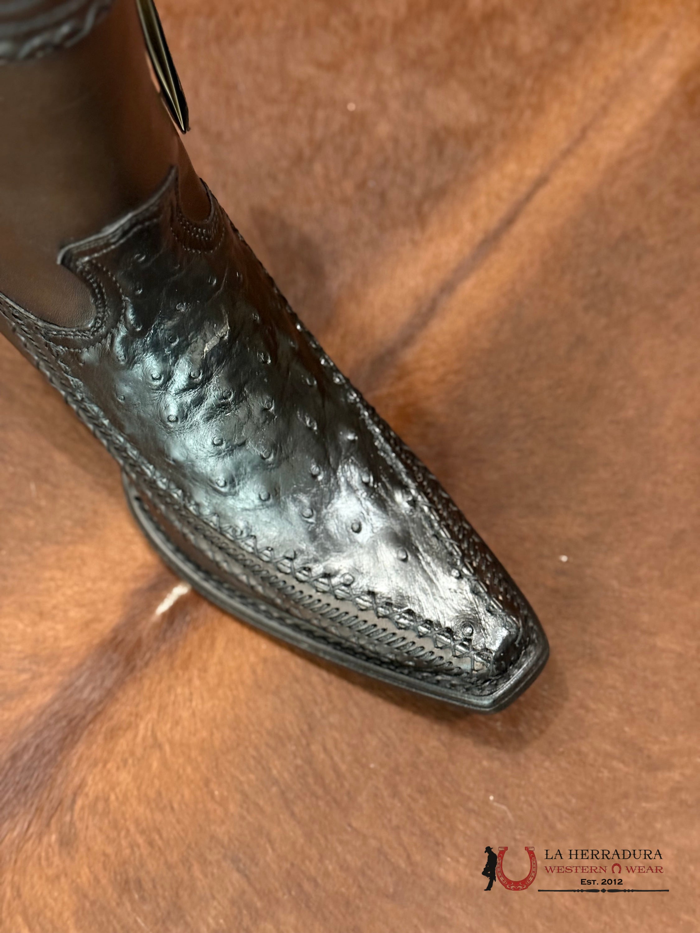 CUADRA CU392 AVESTRUZ NEGRO TEJIDO NARROW TOE CU392 BOTAS HOMBRES