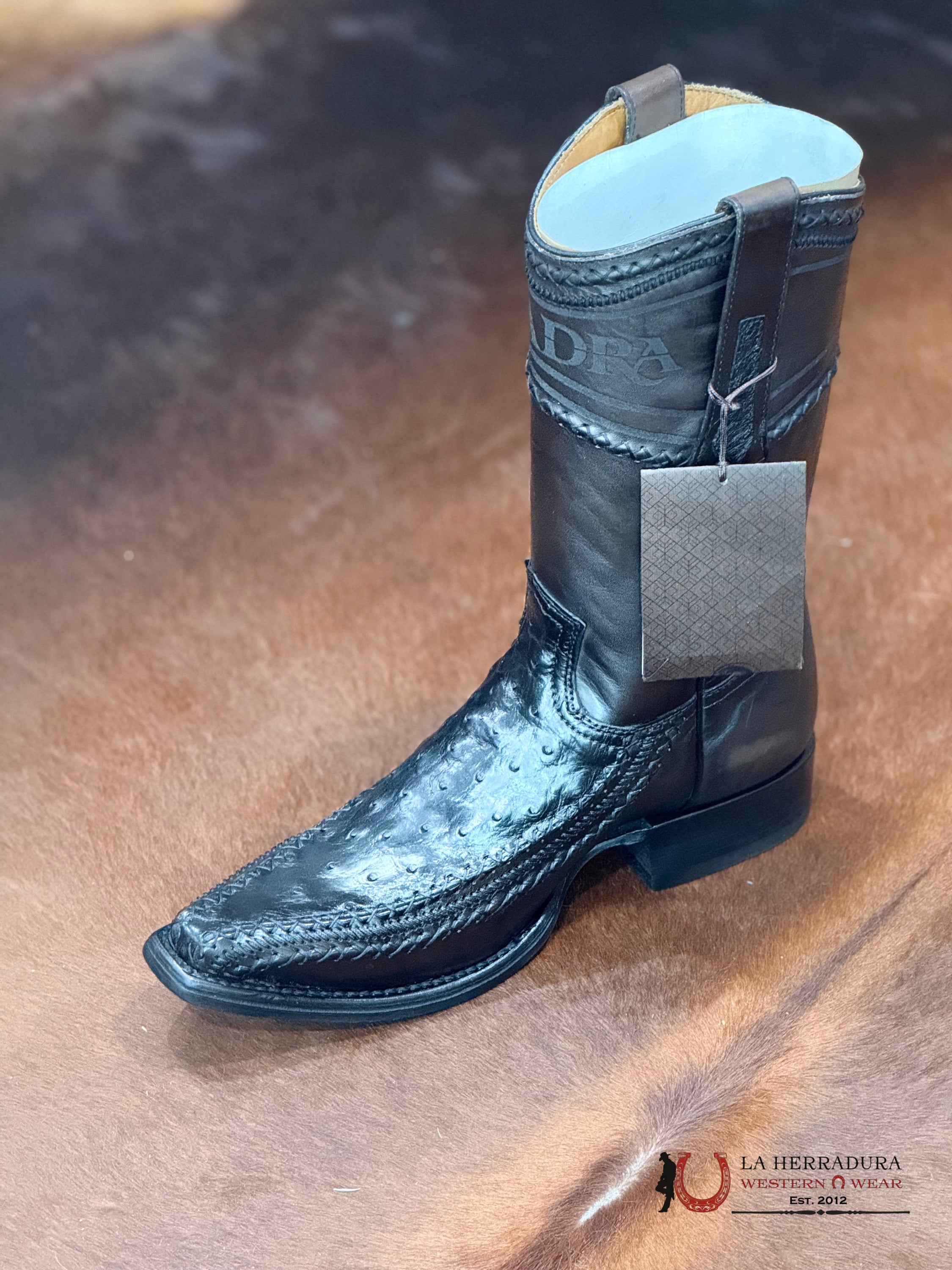 CUADRA CU392 AVESTRUZ NEGRO TEJIDO NARROW TOE CU392 BOTAS HOMBRES