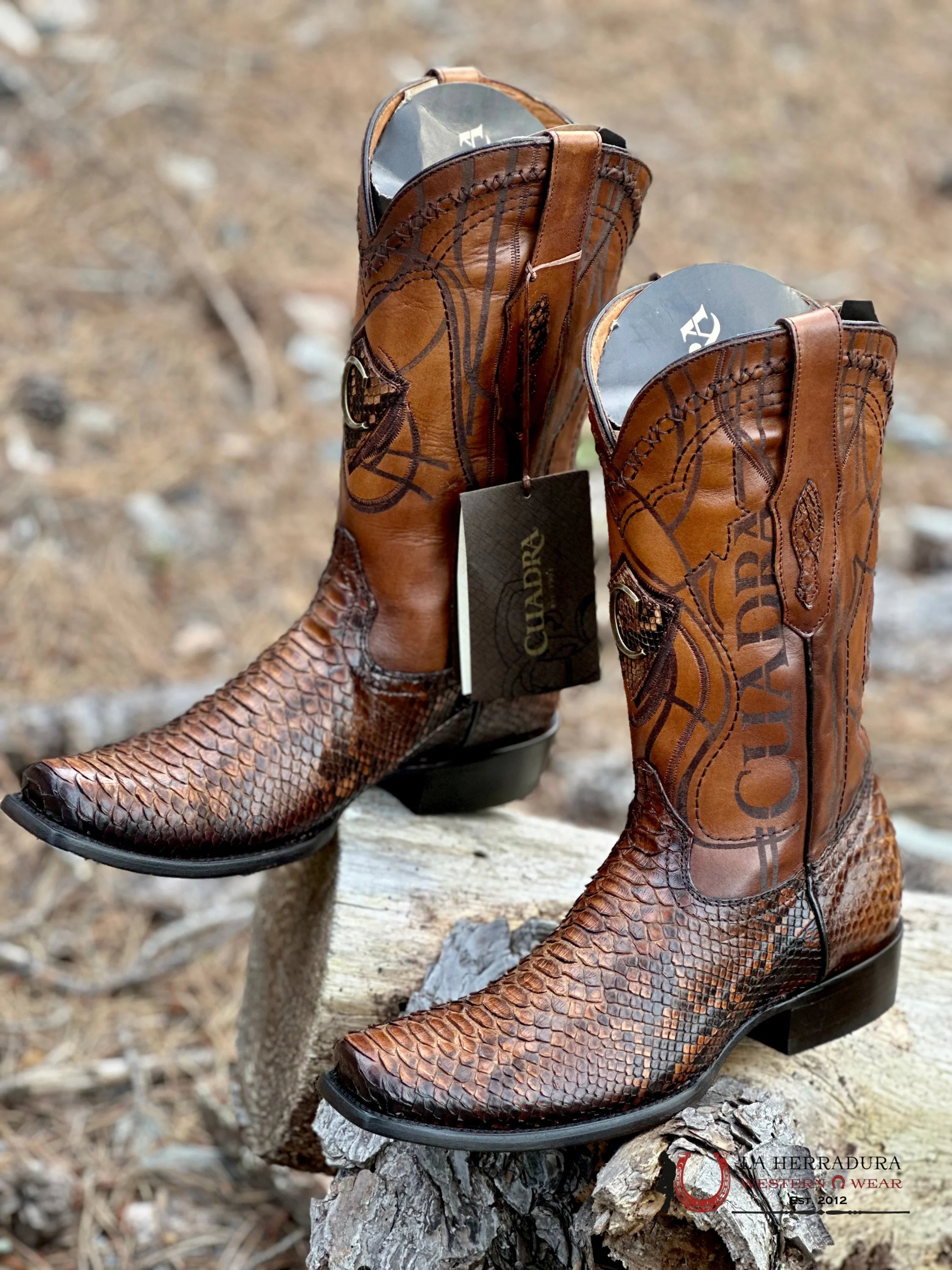 Cuadra Boots Python Cafe Semi Square Toe Botas Hombres