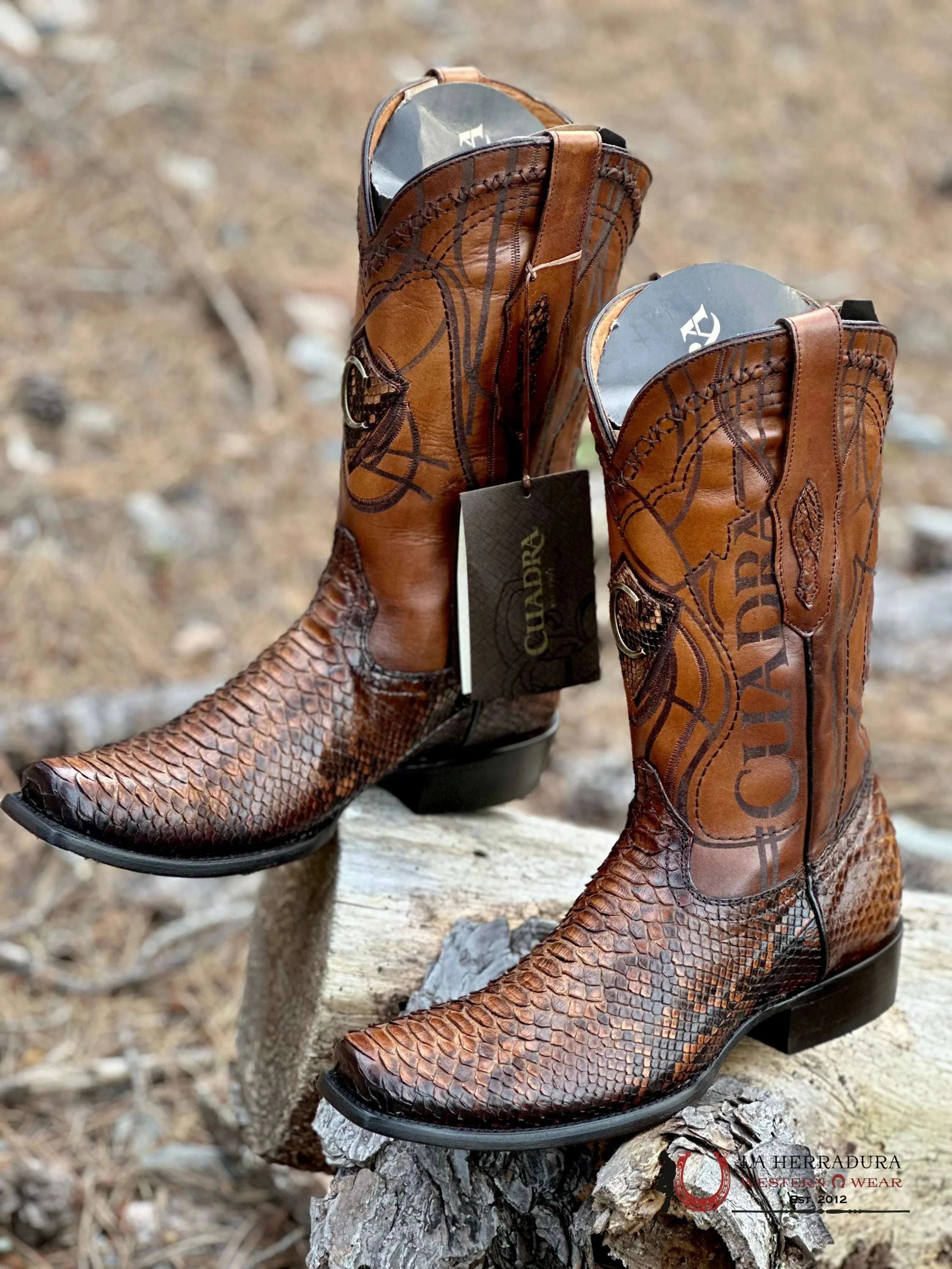 Cuadra Boots Python Cafe Semi Square Toe Botas Hombres