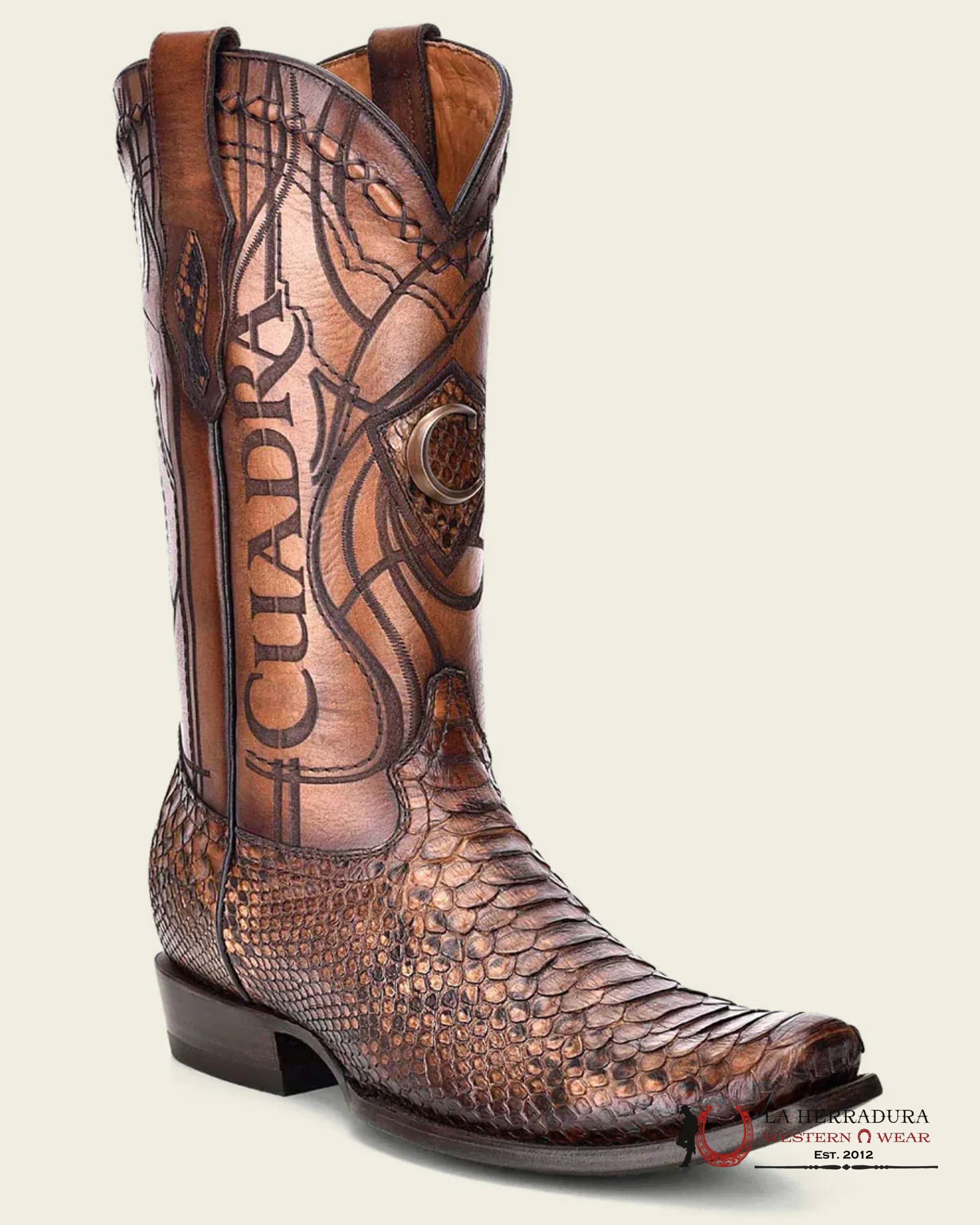 CUADRA BOOTS PYTHON CAFE SEMI SQUARE TOE NARROW BOTAS HOMBRES
