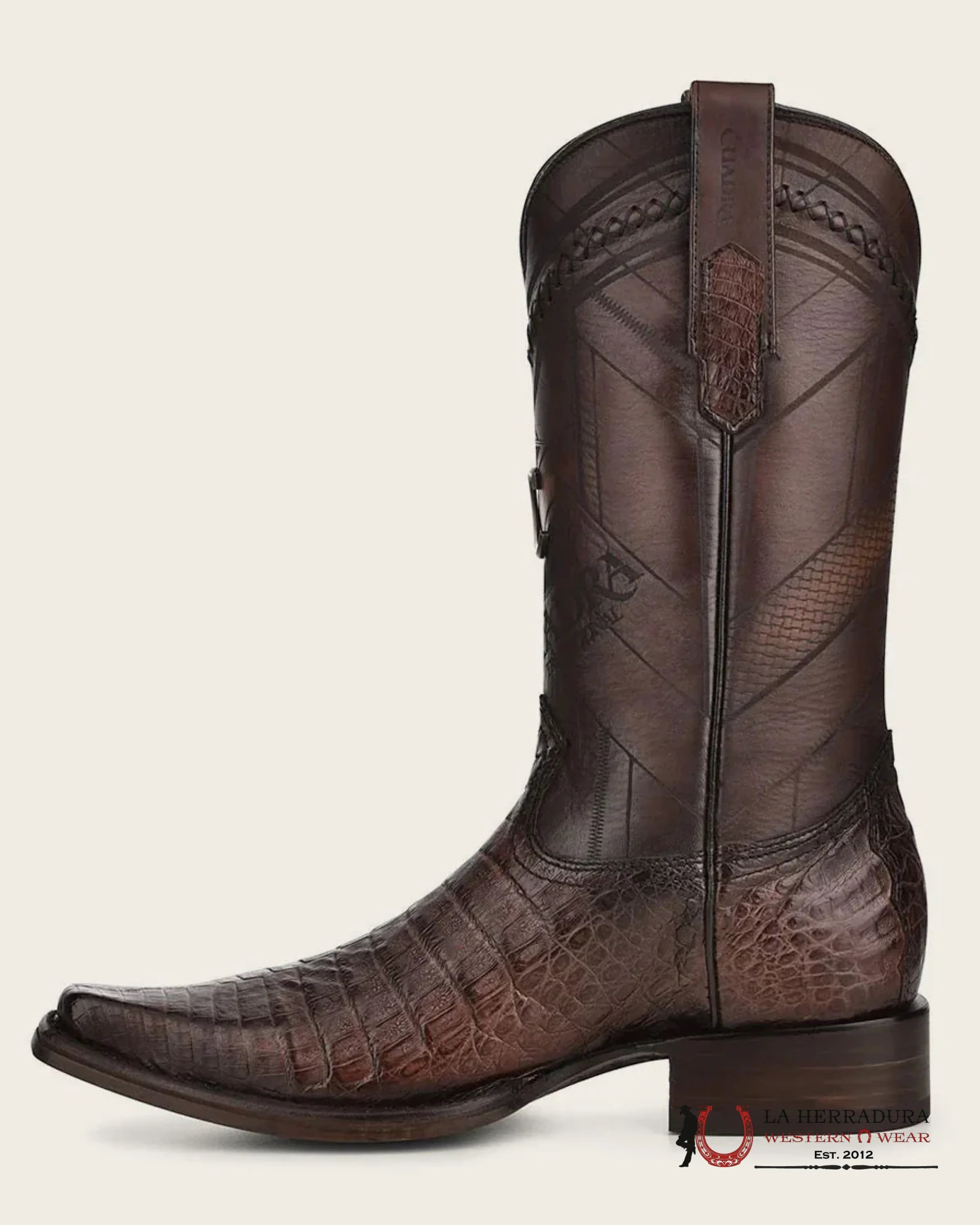 CUADRA BOOT FUSCUS BELLY CAIMAN ARAUCO CHOCO LASER & WOVEN NARROW SQUARE TOE CU551 BOTAS HOMBRES