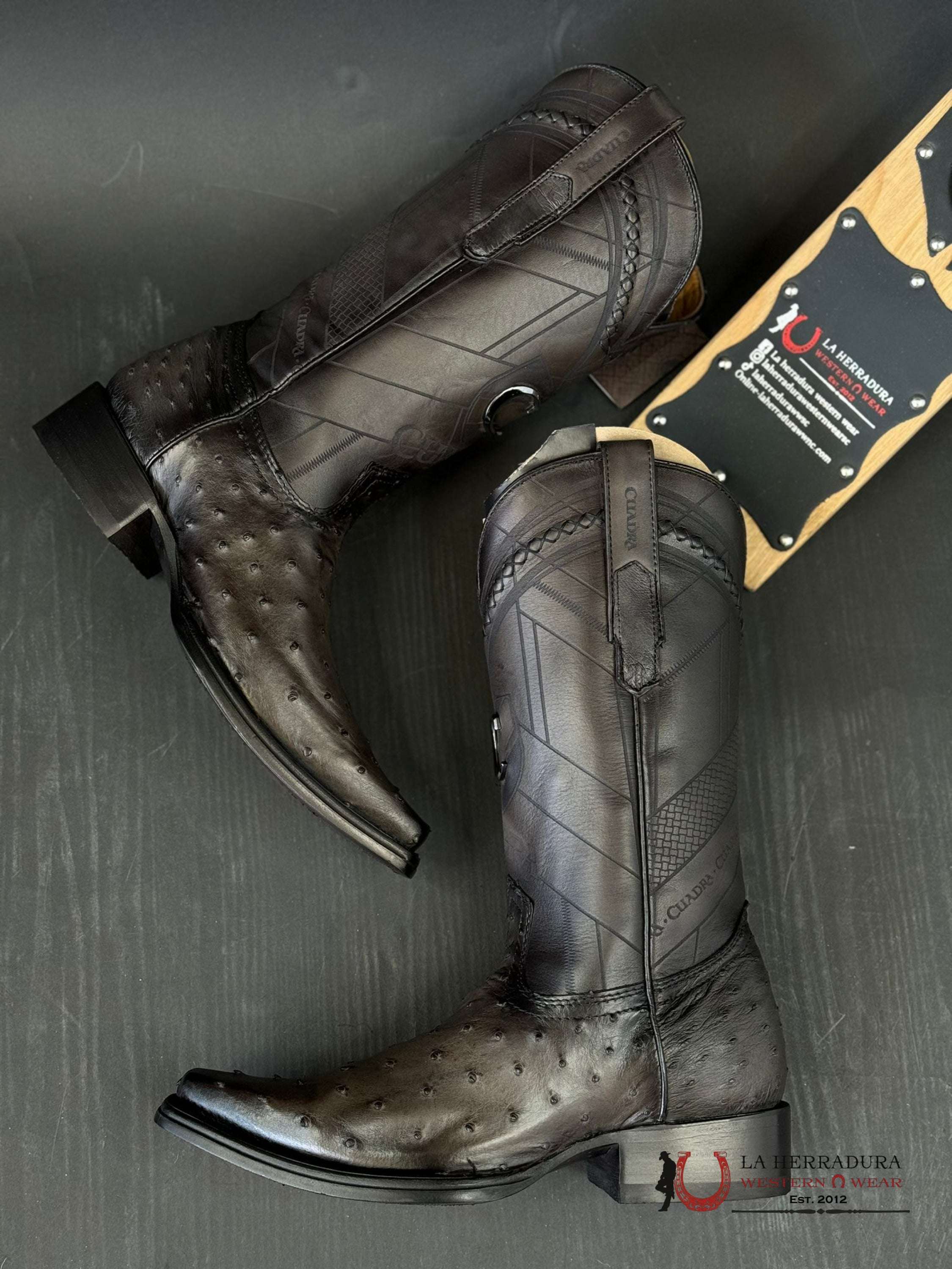 Cuadra Boots Ostrich Everest Grey Laser & Woven Narrow Square Toe Botas Hombres