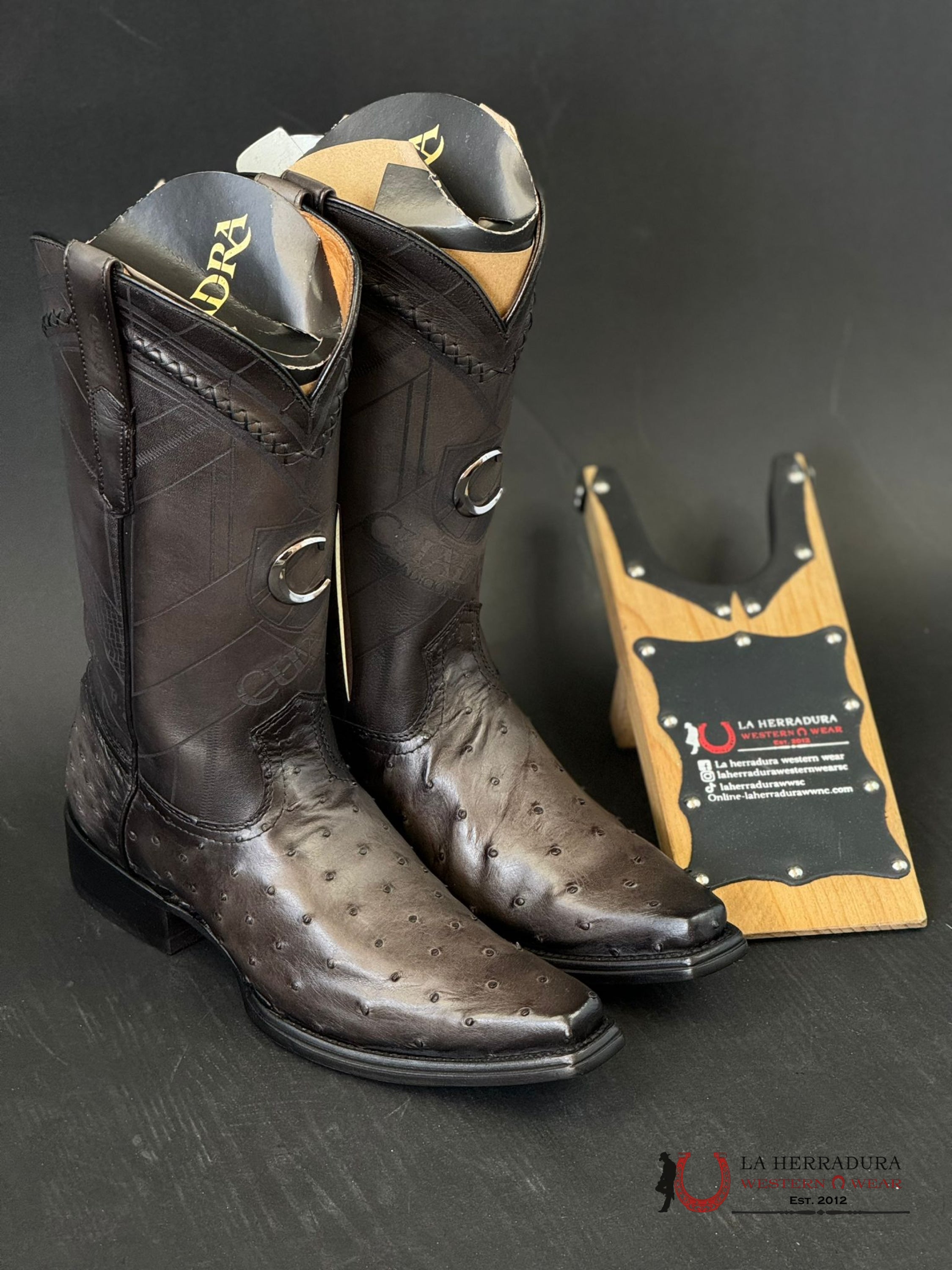 Cuadra Boots Ostrich Everest Grey Laser & Woven Narrow Square Toe Botas Hombres