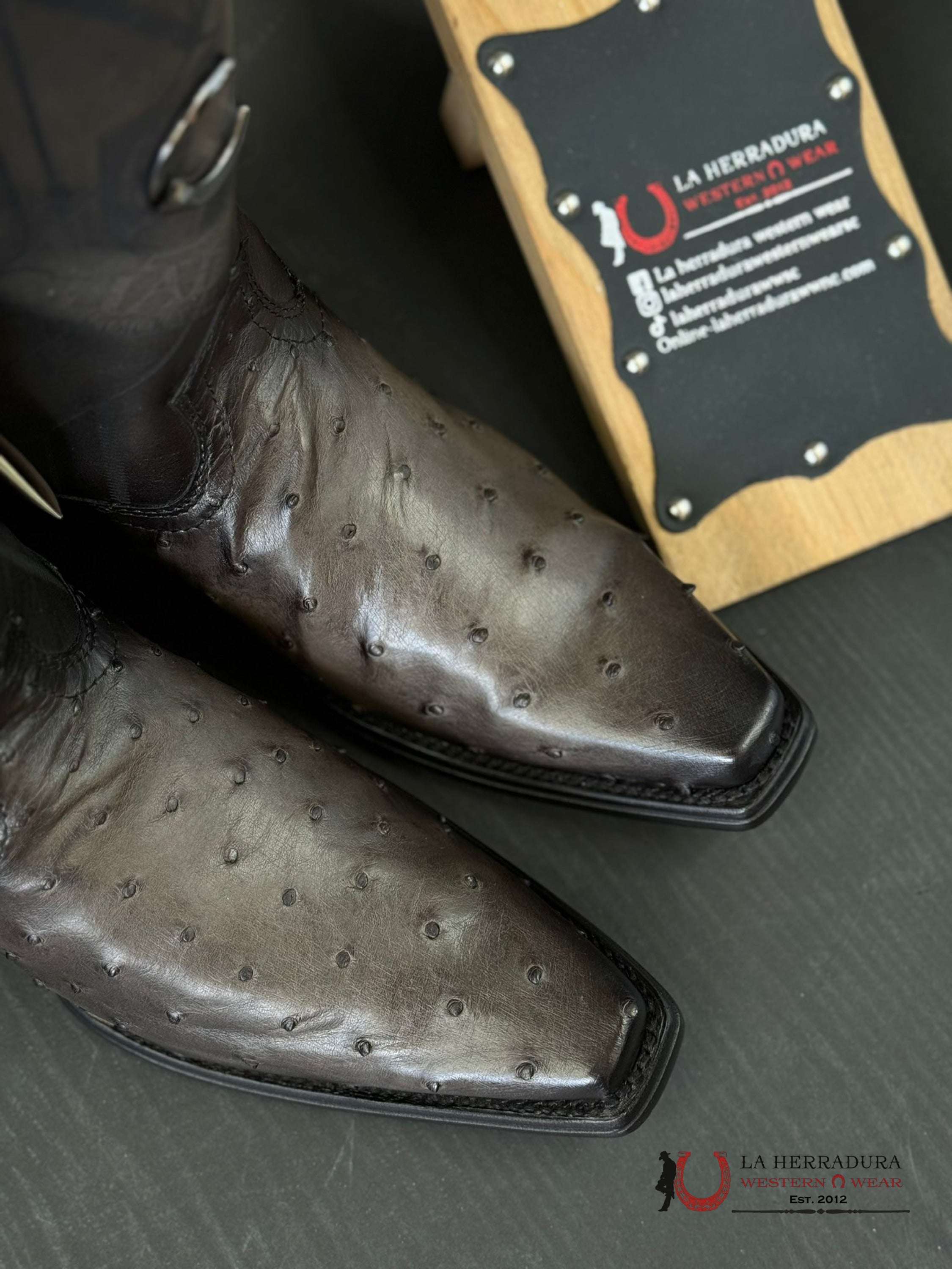 Cuadra Boots Ostrich Everest Grey Laser & Woven Narrow Square Toe Botas Hombres