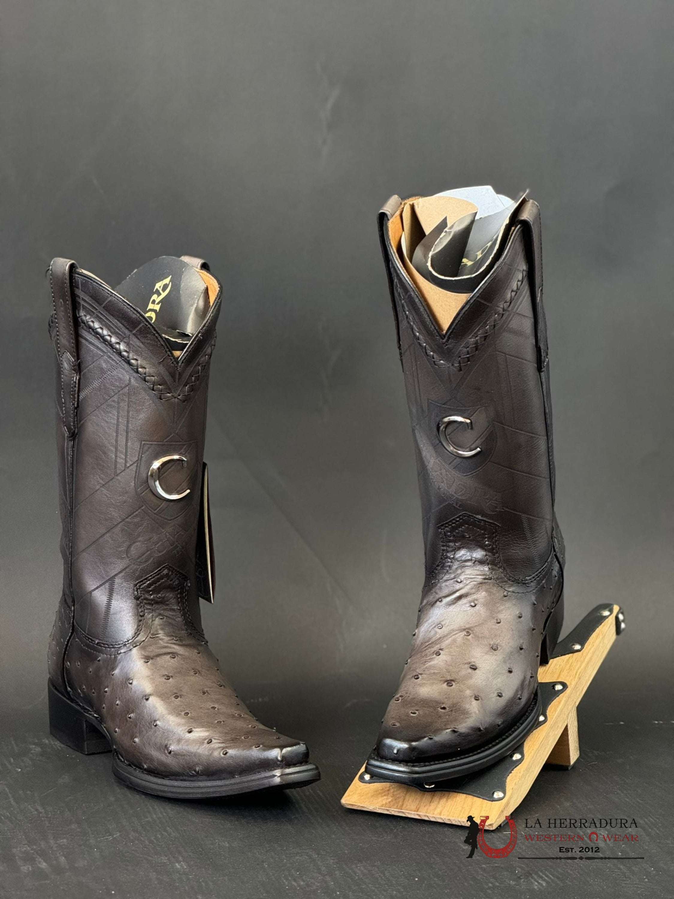 Cuadra Boots Ostrich Everest Grey Laser & Woven Narrow Square Toe Botas Hombres