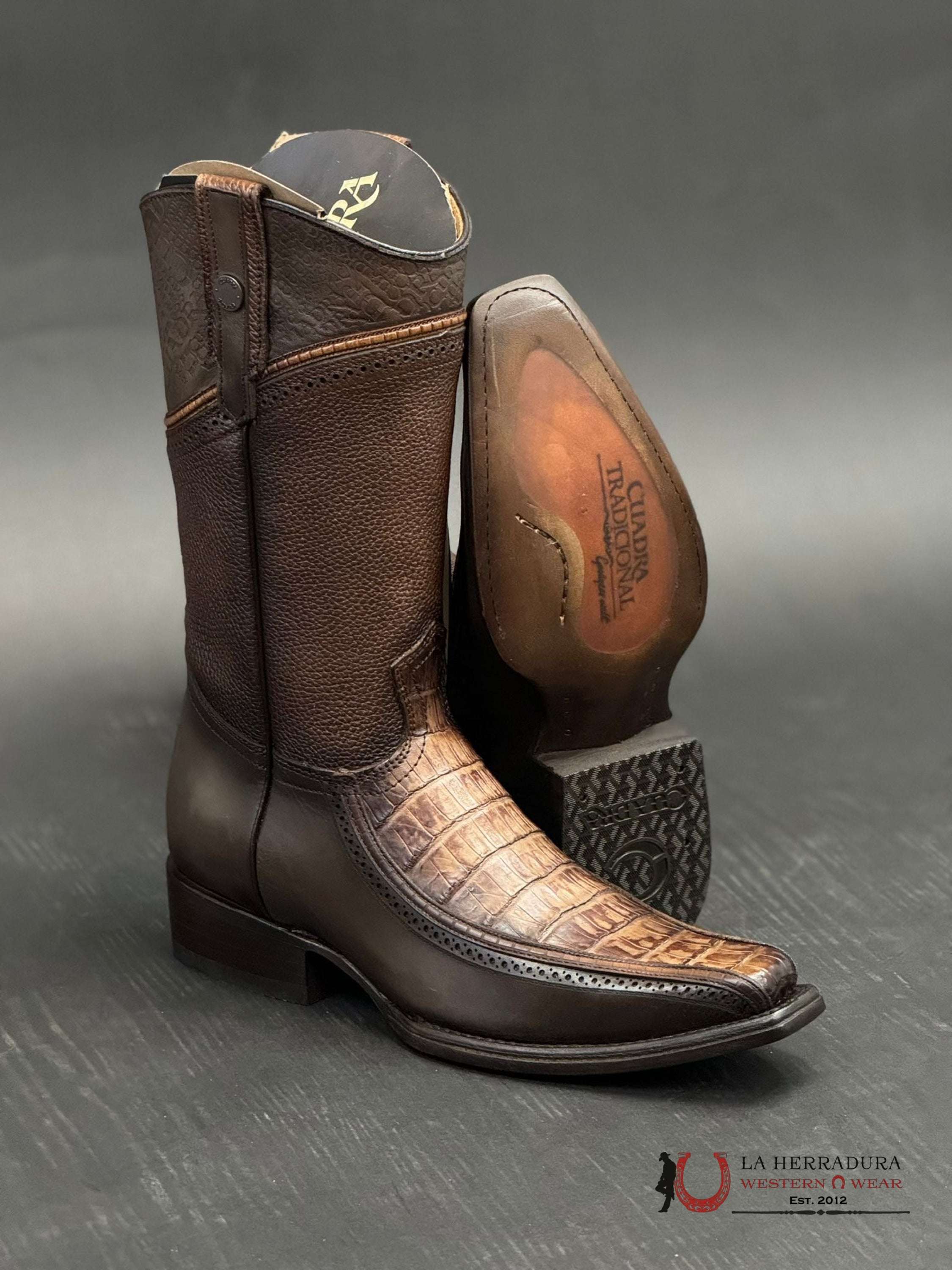 Cuadra Boot Fuscus Caiman Cola Arauco Chocolate Laser Narrow Square Toe Botas Hombres